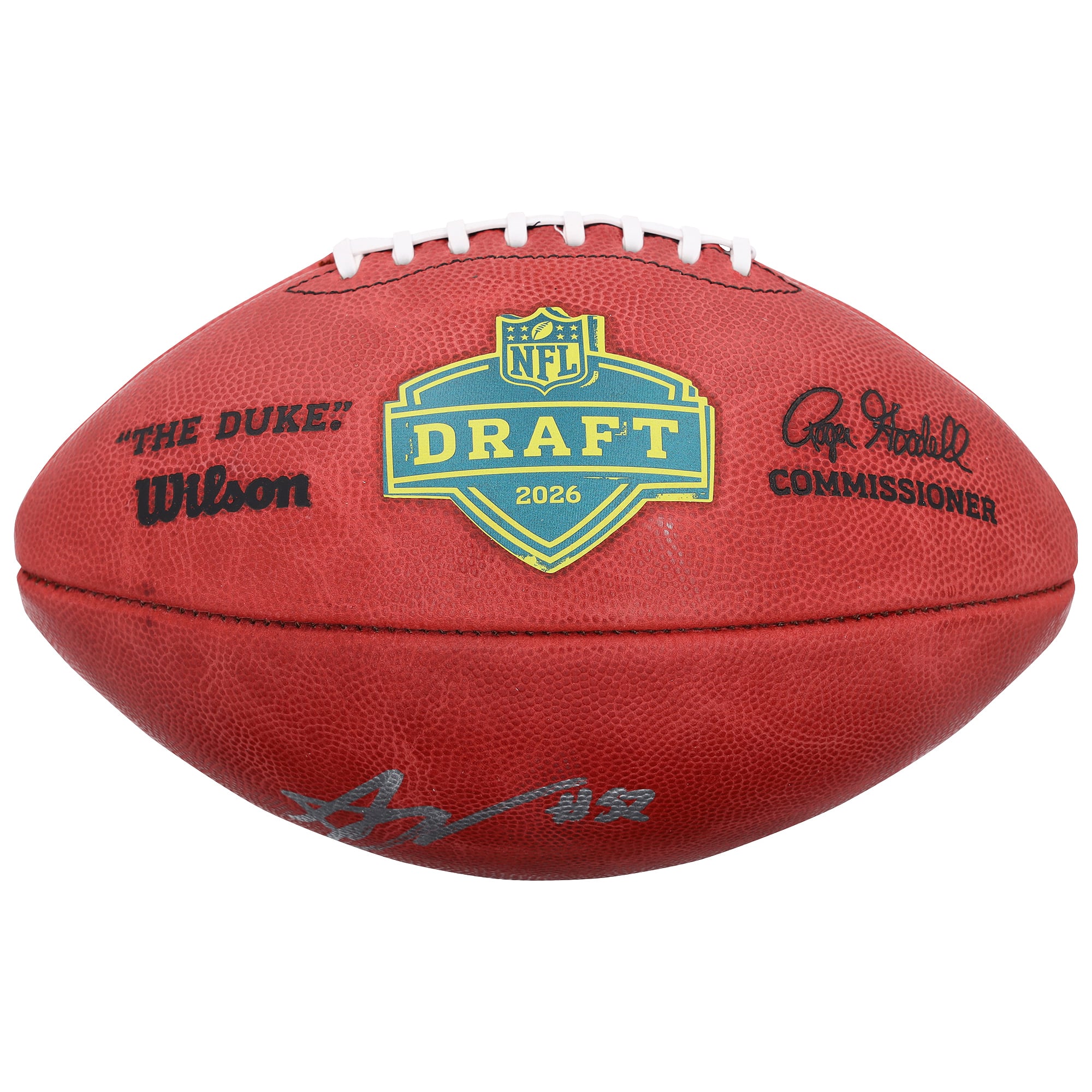 Ballon de football américain Wilson Duke Pro, autographié par Arvell Reese, des Giants de New York, lors de la draft NFL 2026.