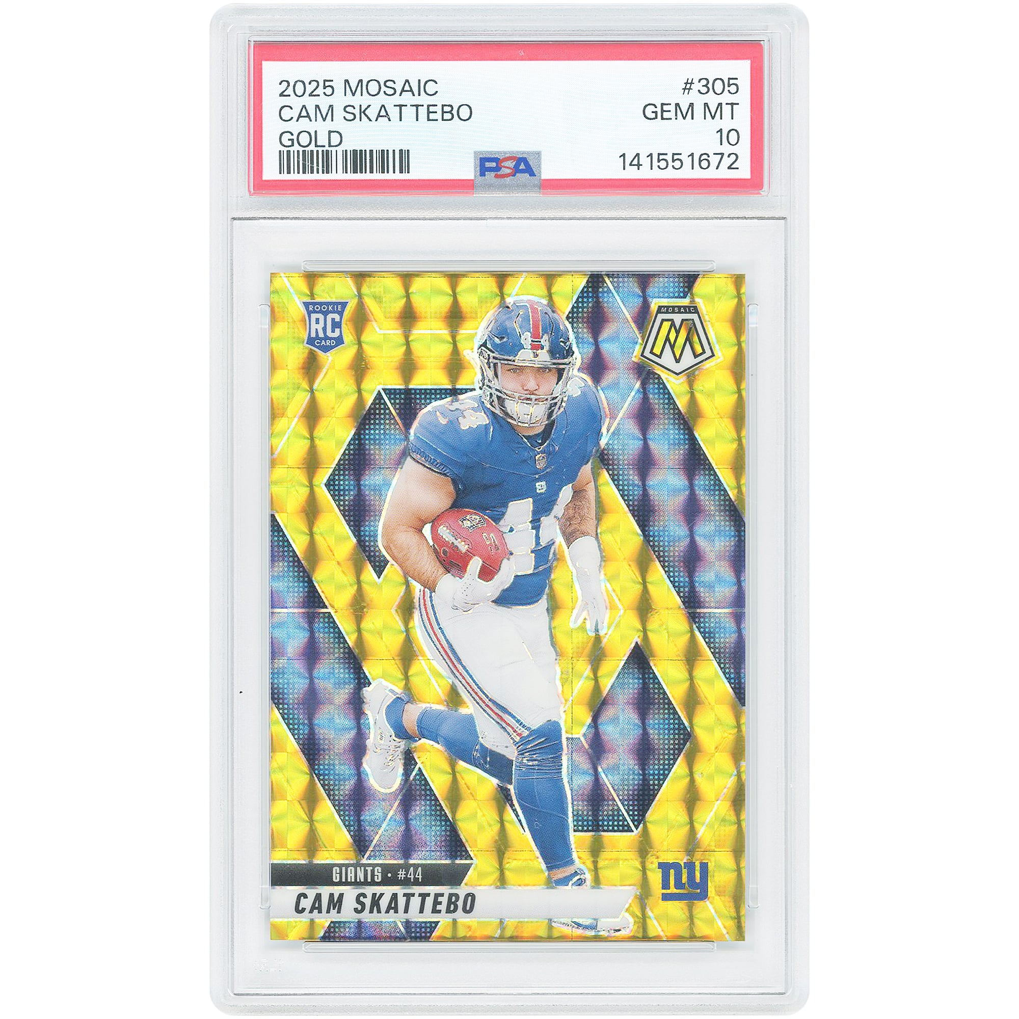 Cam Skattebo New York Giants 2025 Panini Mosaic Gold #305 #3/10 PSA Authenticated 10 Rookie Card