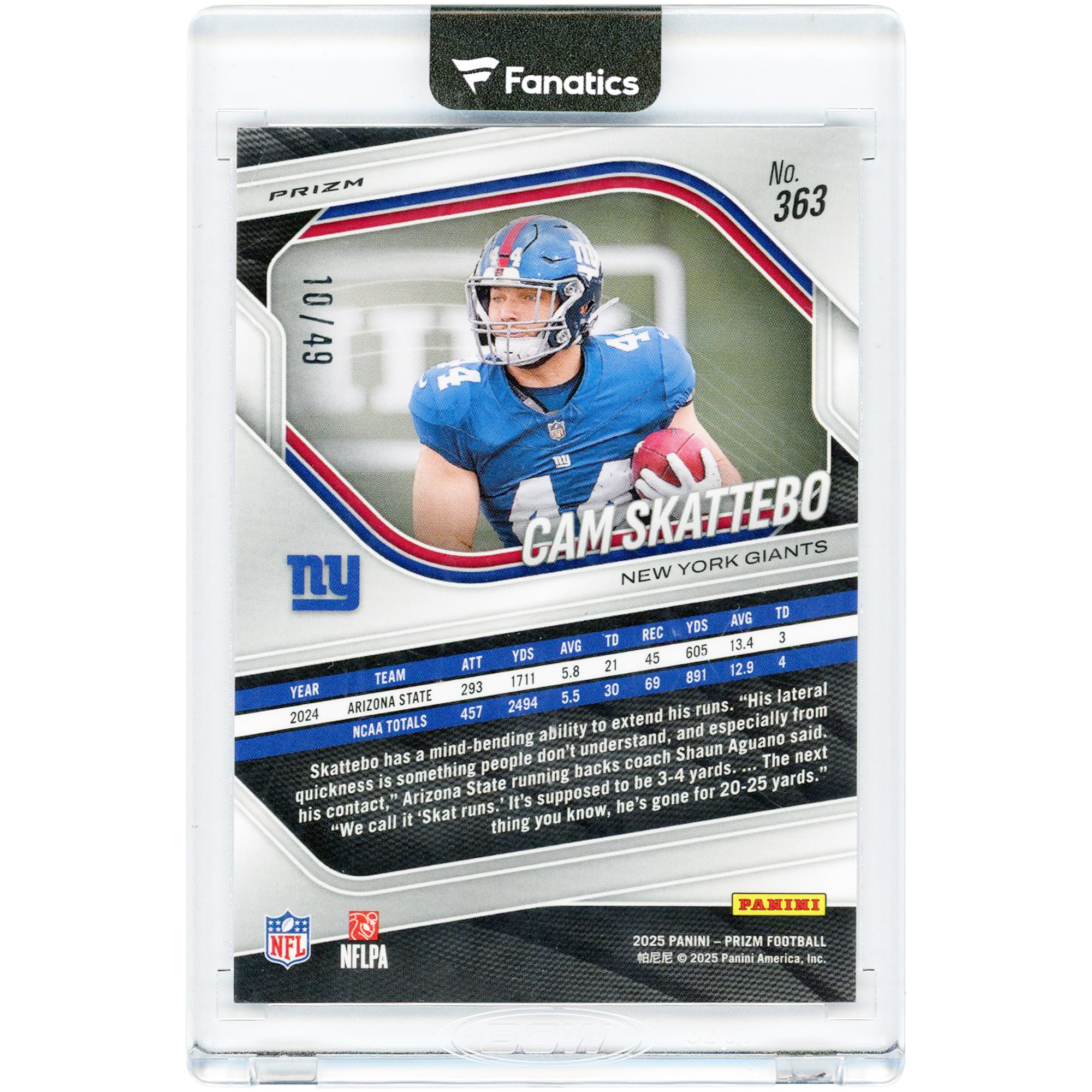Cam Skattebo New York Giants 2025 Panini Prizm Red Shimmer Prizm #363 #10/49 Rookie Card