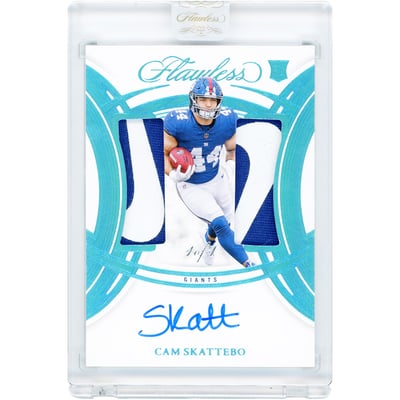 Cam Skattebo New York Giants Autographed 2025 Panini Flawless Platinum Rookie Dual Patch Nike Logo Dual-Color Relics #RDPA-CSO #1/1 Rookie Card