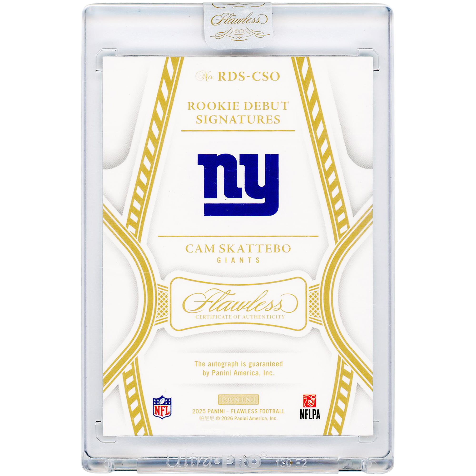Cam Skattebo New York Giants Autographed 2025 Panini Flawless Sapphire #RDS-CSO #4/10 Rookie Card