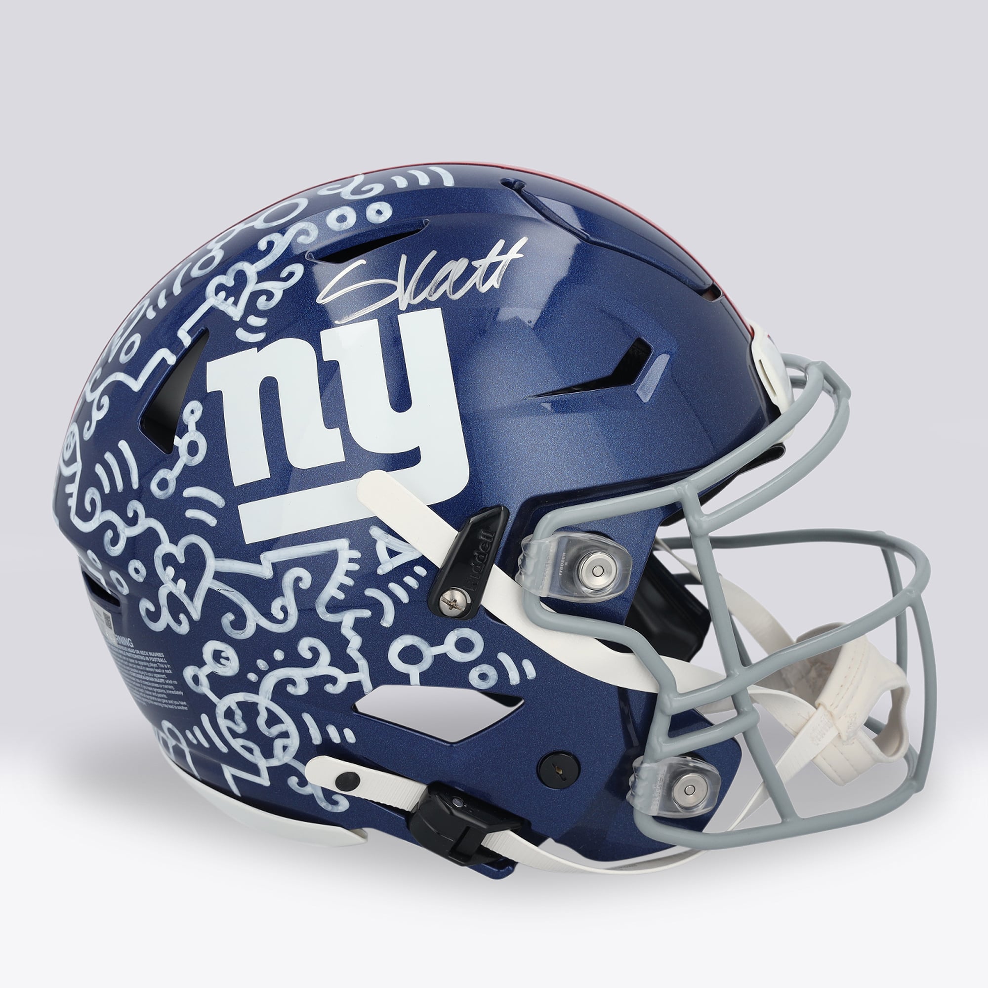 Casque Riddell Speed ​​Flex Authentic autographié par Cam Skattebo (New York Giants) - Illustration d'Alex Alpert - Édition limitée n° 1/1 - UW25