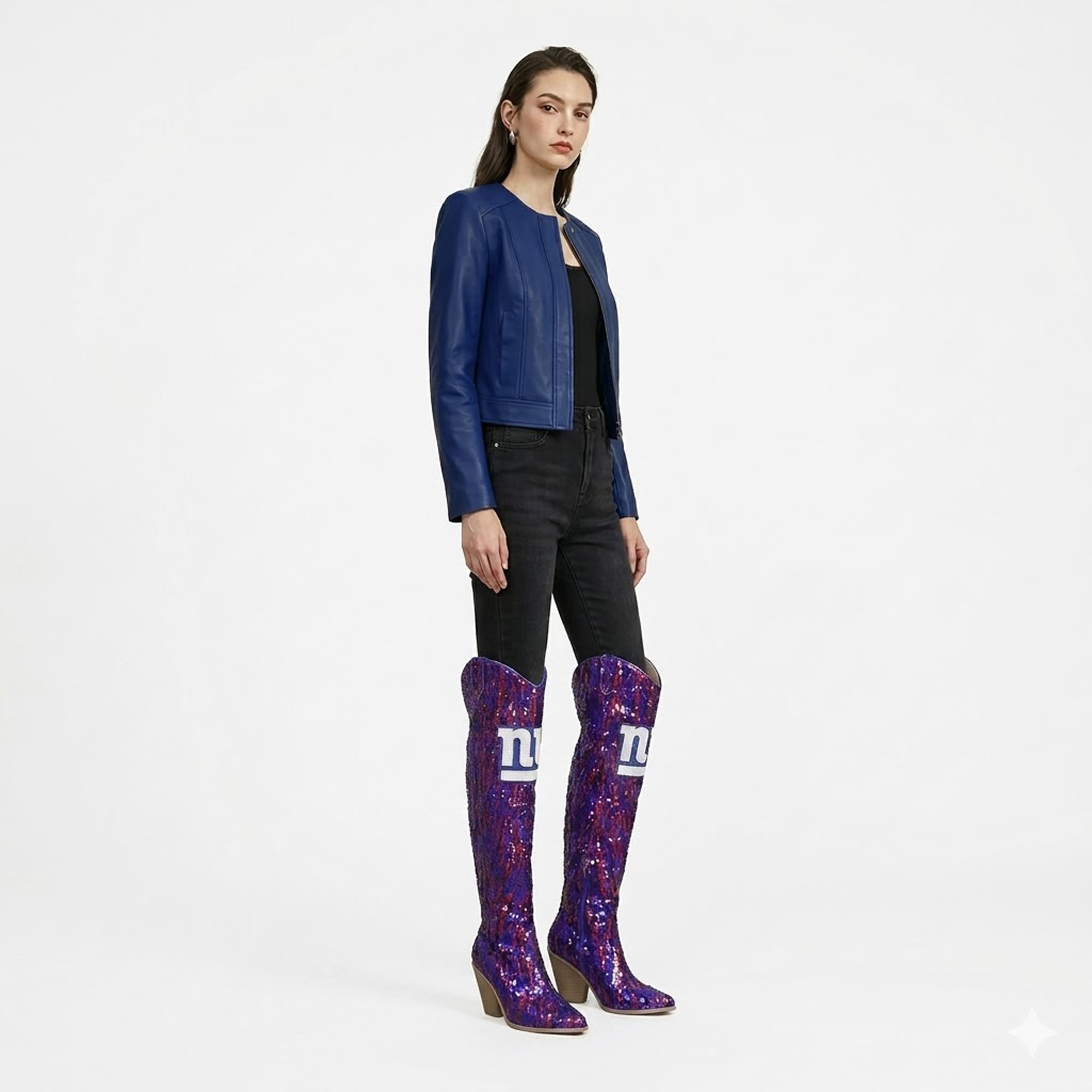 Cuce New York Giants Over-the-Knee Two-Tone Sequin Boots