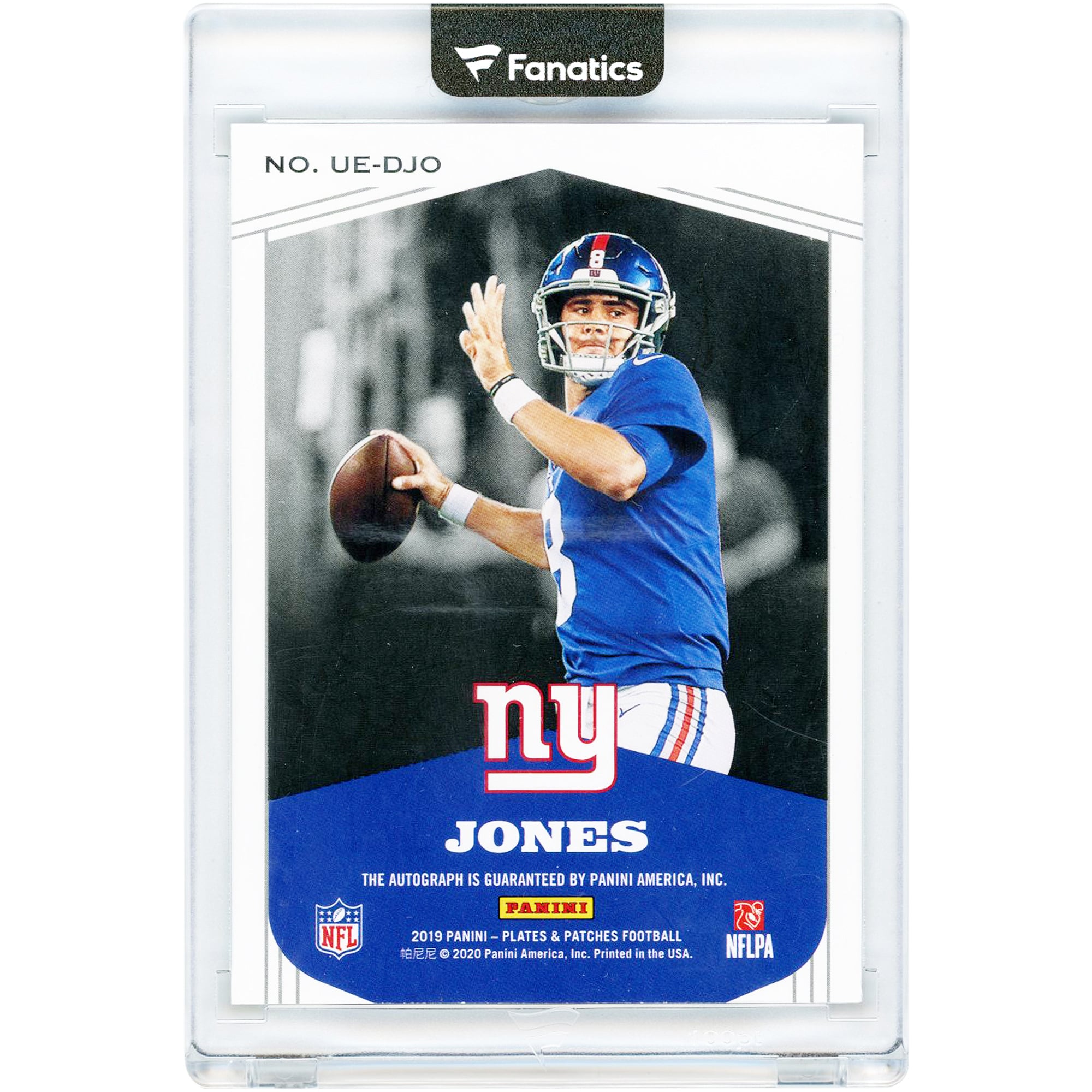 Daniel Jones New York Giants Autographed 2019 Panini Plates & Patches Rookie Upper Echelon #UE-DJO #2/20 Rookie Card