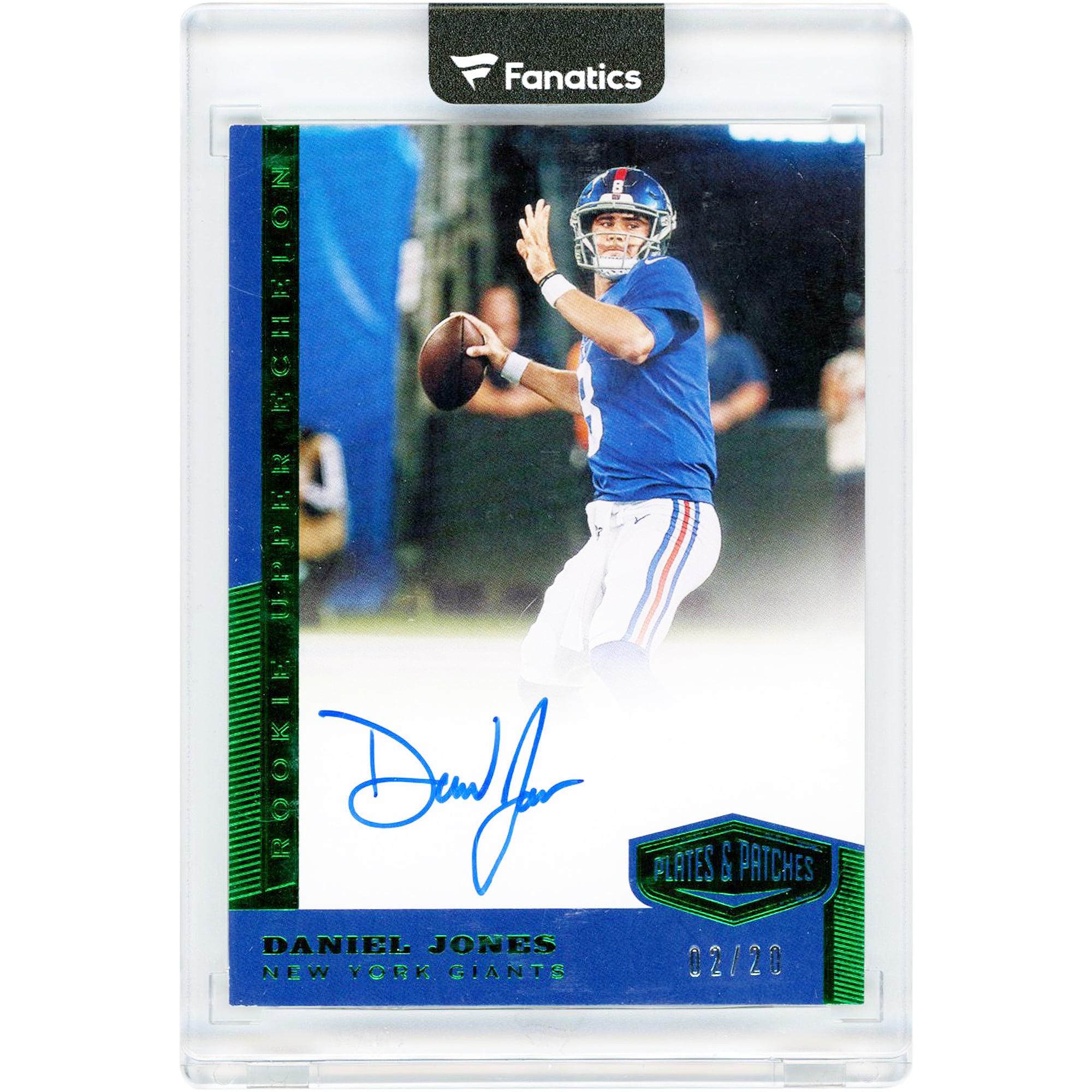 Daniel Jones New York Giants Autographed 2019 Panini Plates & Patches Rookie Upper Echelon #UE-DJO #2/20 Rookie Card