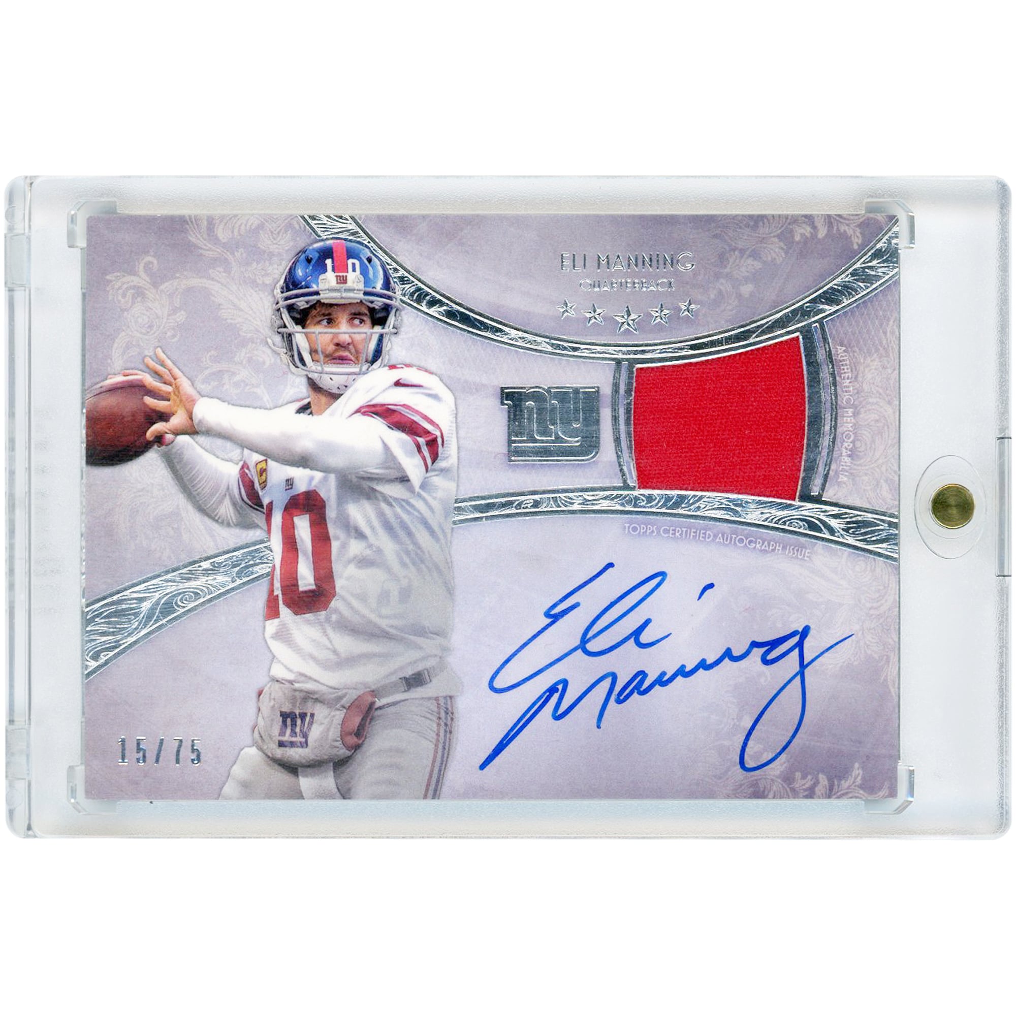Carte autographiée par Eli Manning des Giants de New York, collection Topps Five Star Game Relic 2013 #FSSP-EM #15/75