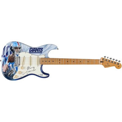 Eli Manning New York Giants Autographed Fanatics Authentic Fender Stratocaster Guitar with "Only a Giant" Inscription - Art by David Arrigo - Limited Edition #1/1