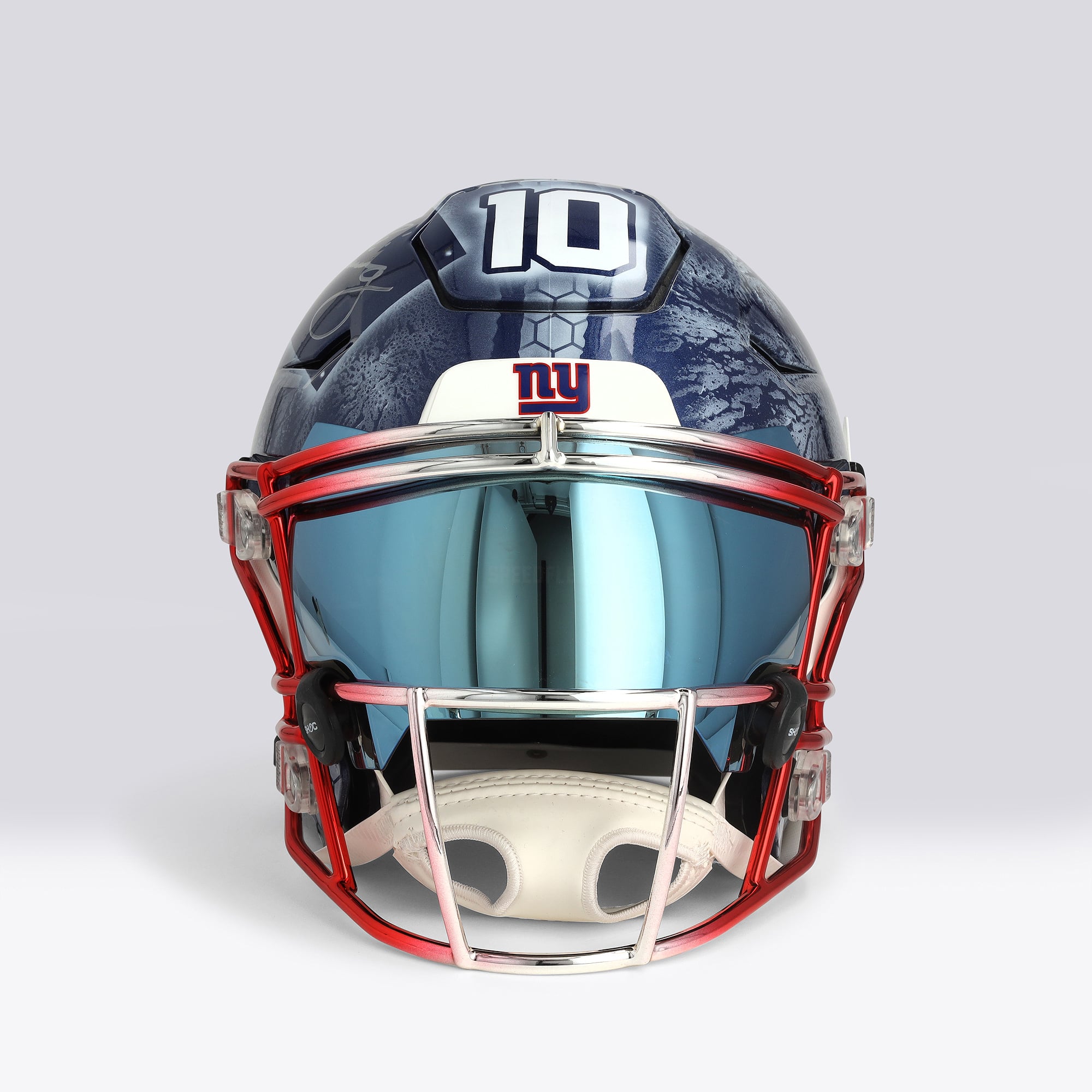 Casque Riddell Speed Flex Authentic autographié par Eli Manning (New York Giants) - Illustration par Art Cabal
