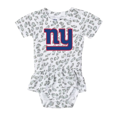  New York Giants Wes & Willy Girls Infant Leopard Print Ruffled Romper - White