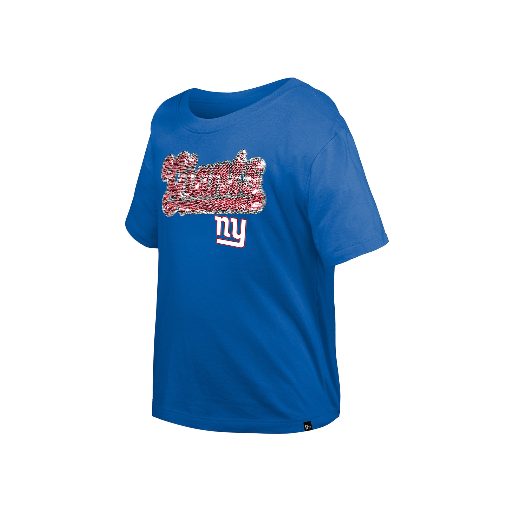 Girls Youth New Era Royal York Giants Flip Sequin Boxy T-Shirt