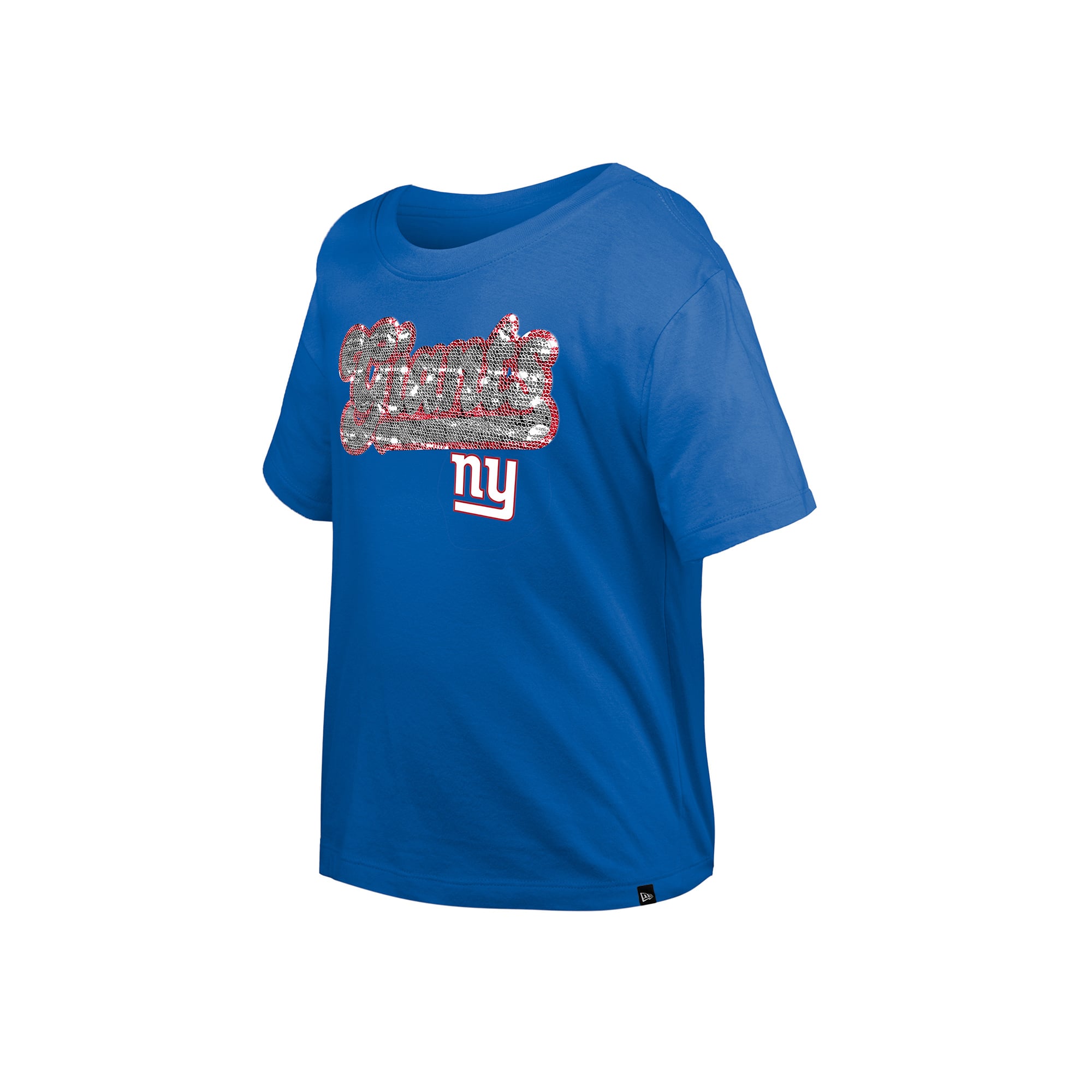 Girls Youth New Era Royal York Giants Flip Sequin Boxy T-Shirt
