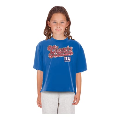 New York Giants New Era Girls  Youth Flip Sequin Boxy T-Shirt - Royal