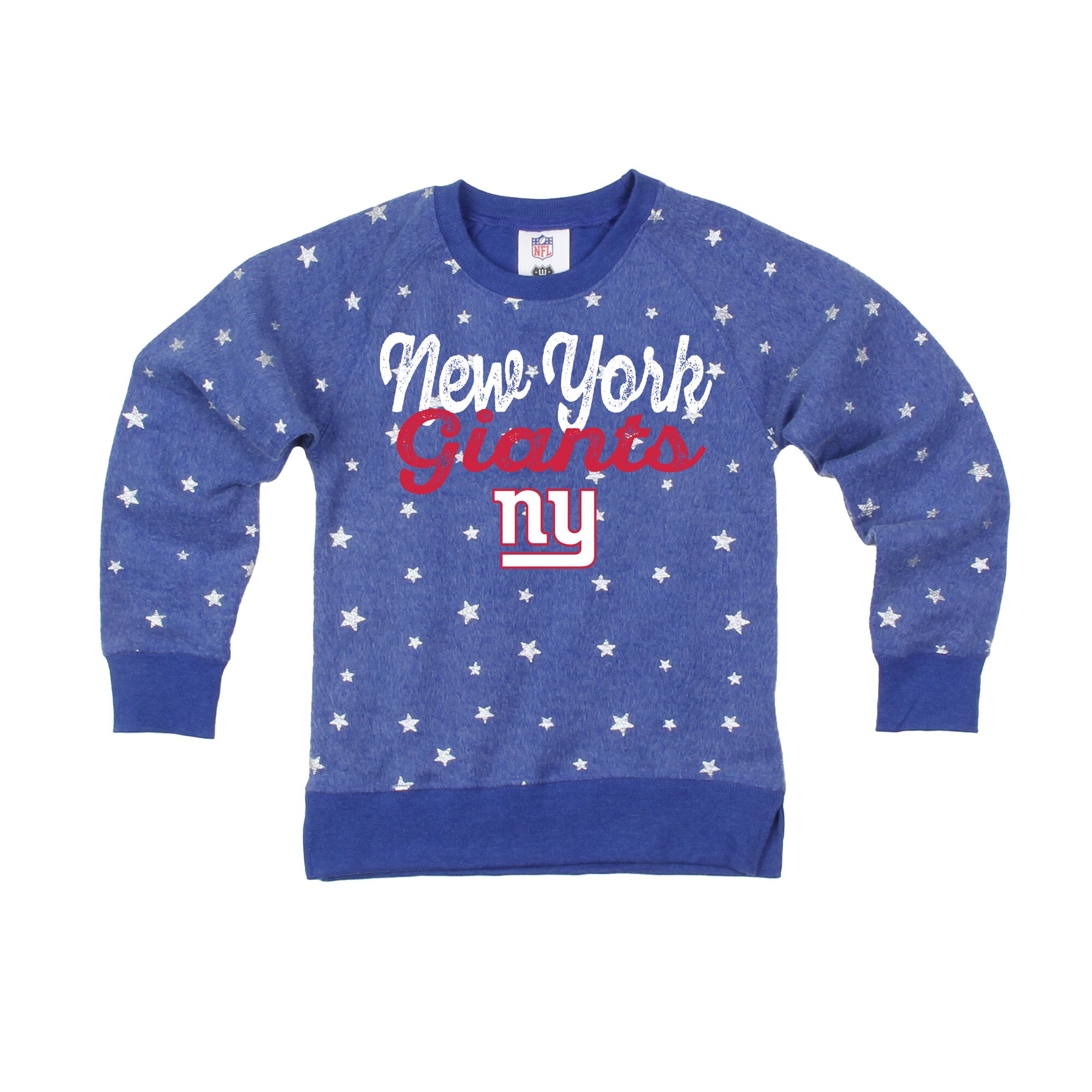 Girls Youth Wes & Willy Royal New York Giants Shimmer Star Reverse Sweatshirt