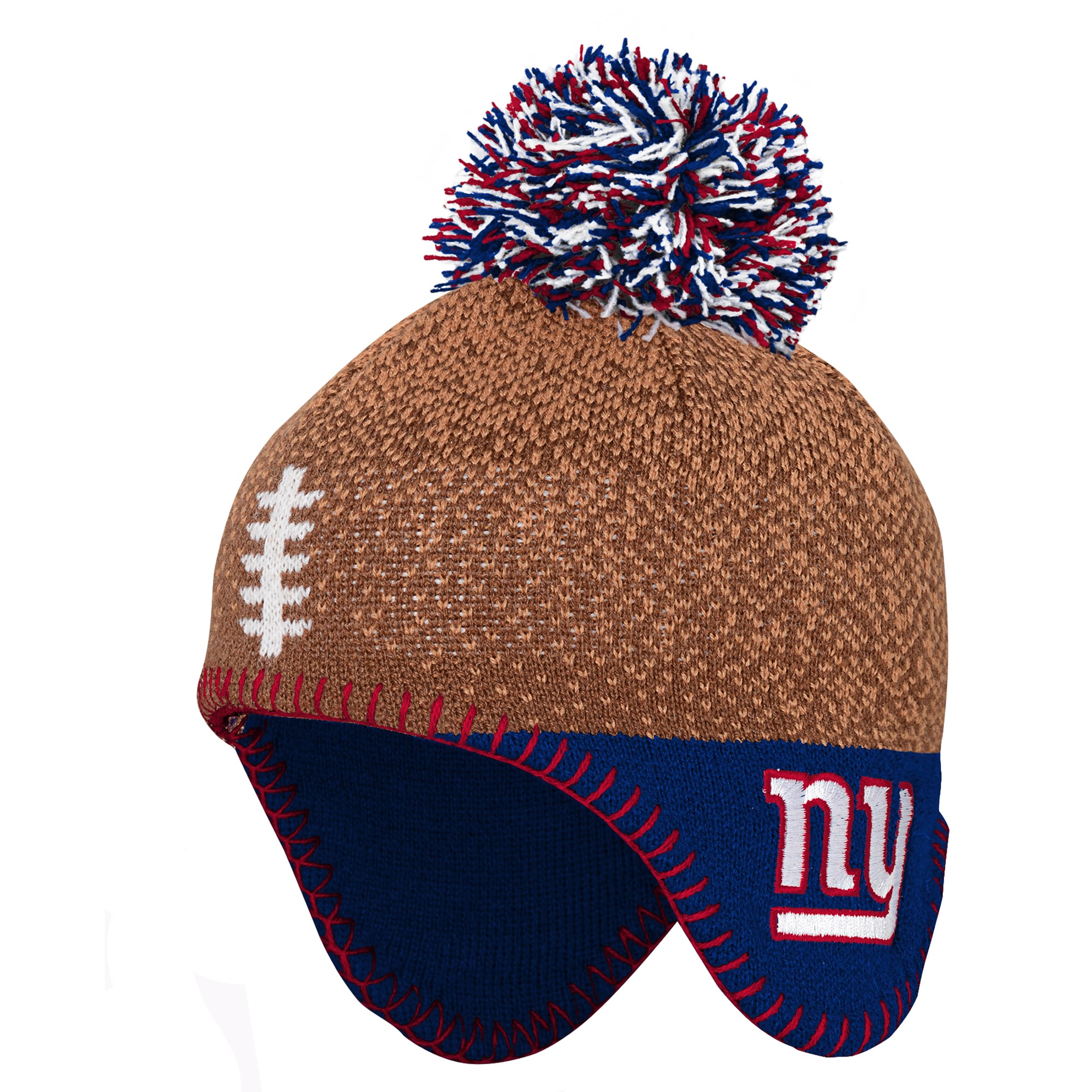 Bonnet tricoté marron à motif tête de football des Giants de New York pour bébé