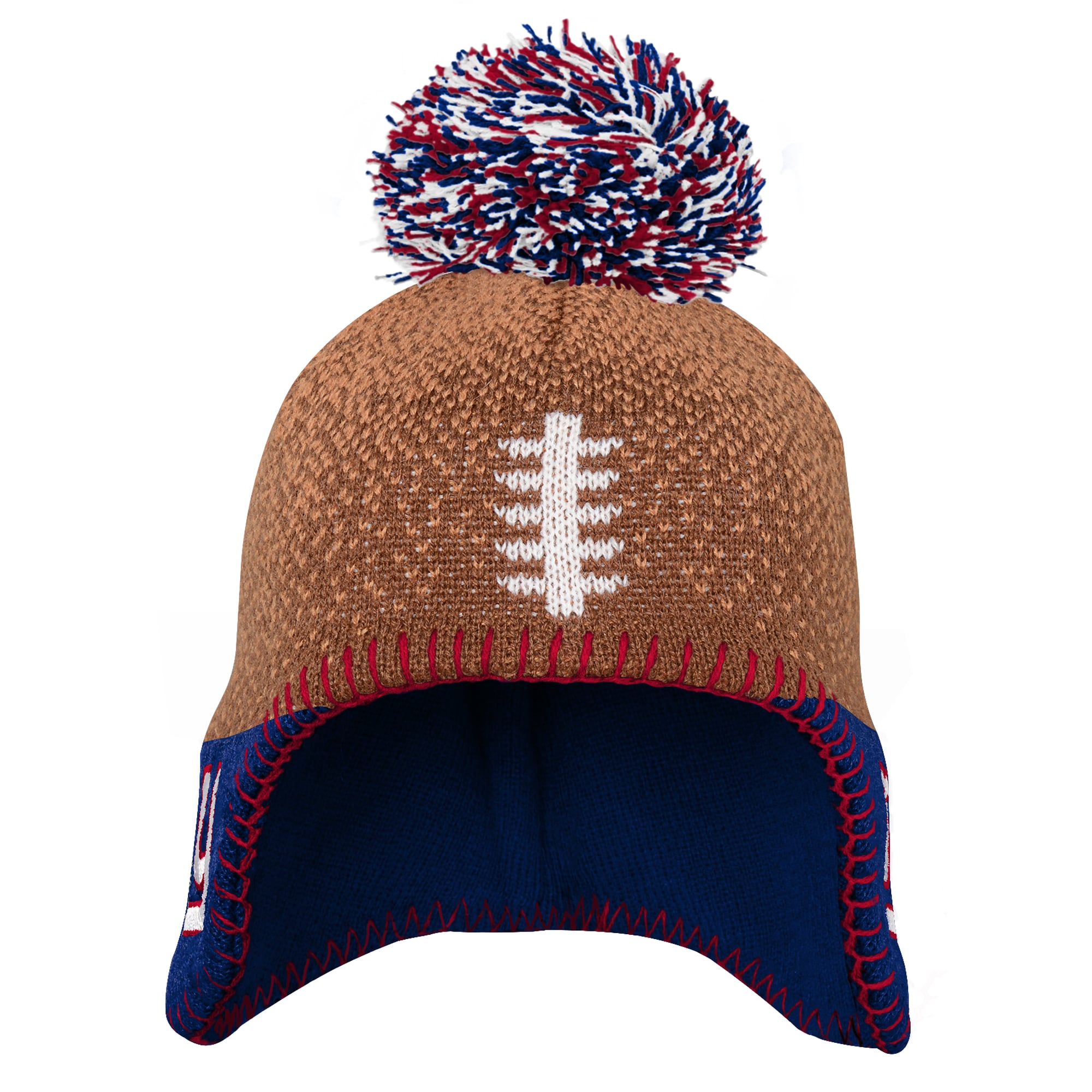 Bonnet tricoté marron à motif tête de football des Giants de New York pour bébé