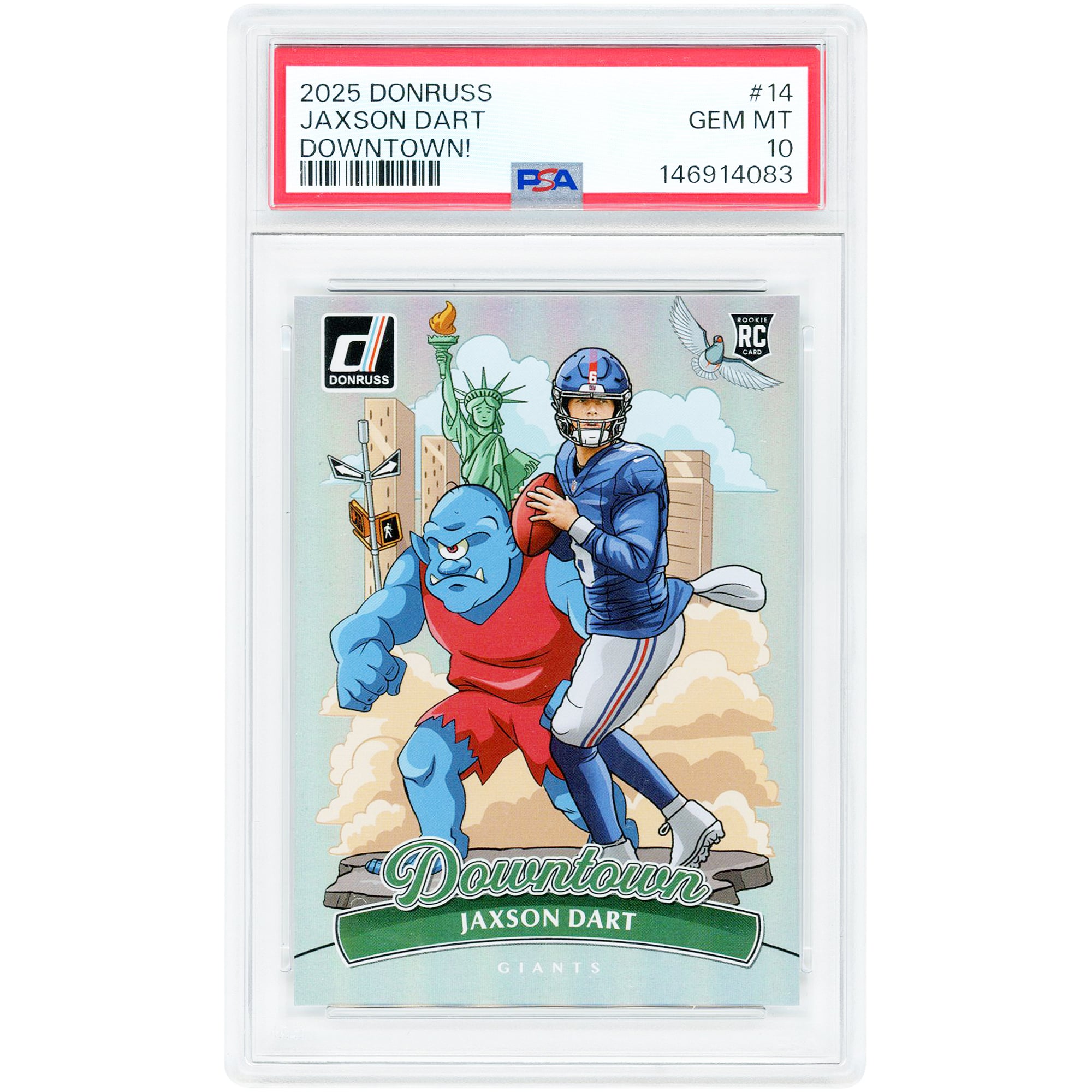 Jaxson Dart New York Giants 2025 Panini Donruss Downtown #14 PSA Authenticated 10 Rookie Card