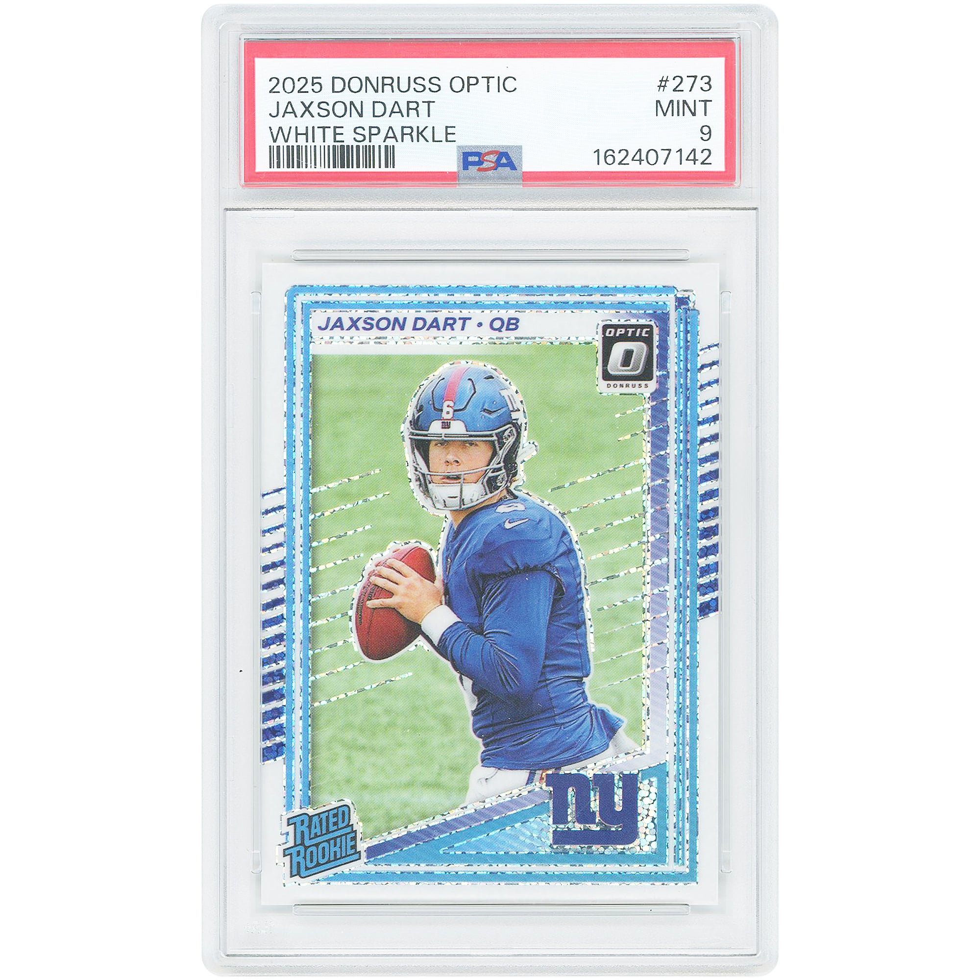 Jaxson Dart New York Giants 2025 Panini Donruss Optic White Sparkle #273 PSA Authenticated 9 Rookie Card