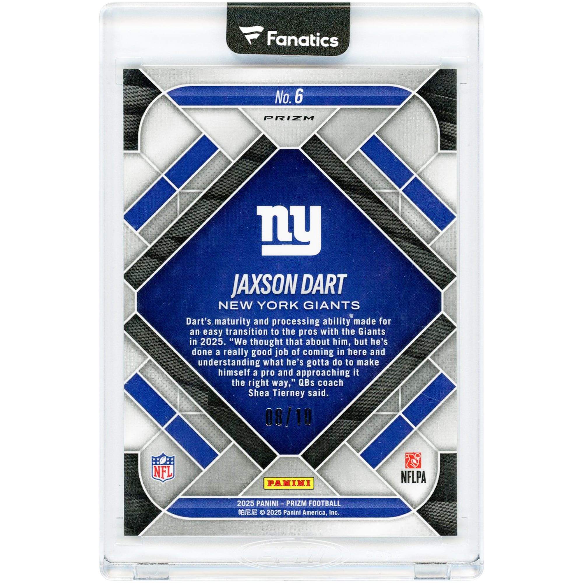 Jaxson Dart New York Giants 2025 Panini Prizm Emergent Gold Prizm #6 #8/10 Rookie Card