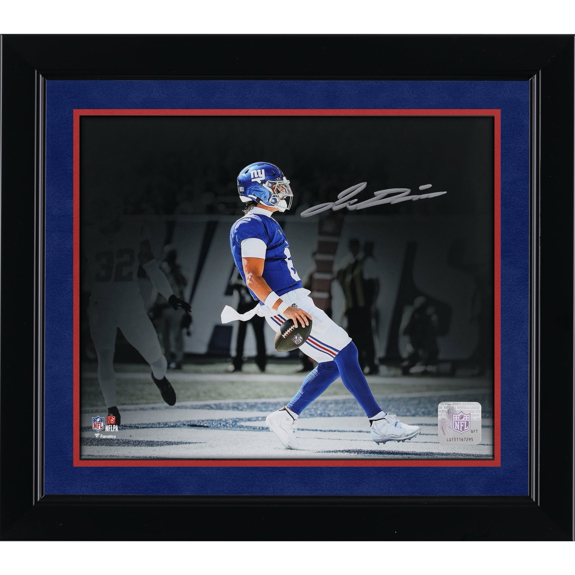 Photo dédicacée de Jaxson Dart (New York Giants) - Touchdown Spotlight (20 x 25 cm)