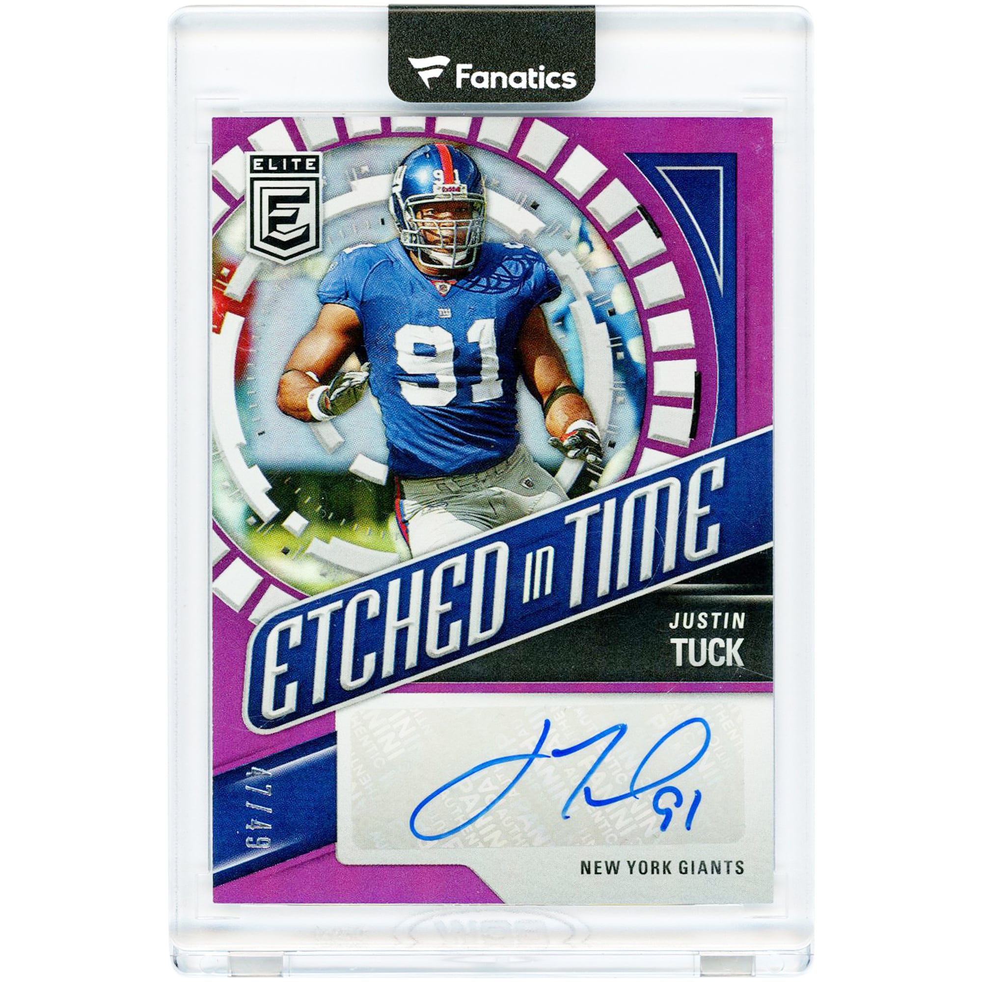 Justin Tuck New York Giants Autographed 2024 Panini Donruss Elite Etched In Time #ETS-JTU #47/49 Card