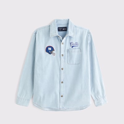 New York Giants Abercrombie & Fitch Denim Long Sleeve Button-Up Shirt - Blue
