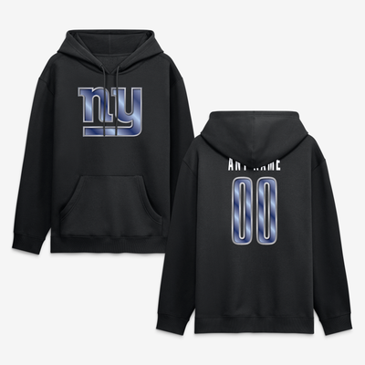 New York Giants Big & Tall Metallic Mascot Personalized Name & Number Hoodie - Black