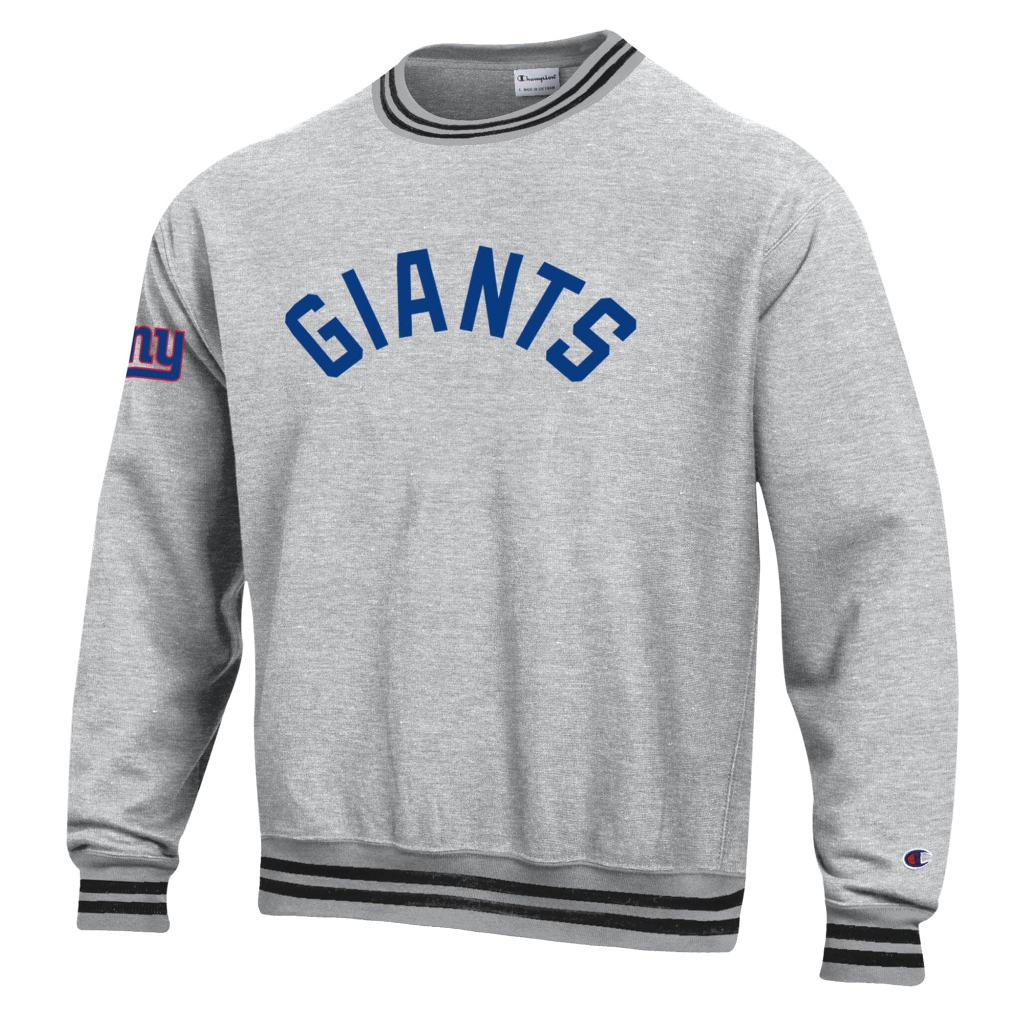 Men's Champion Heather Gray/Black New York Giants Reverse Weave Yarn Dye Sweatshirt
