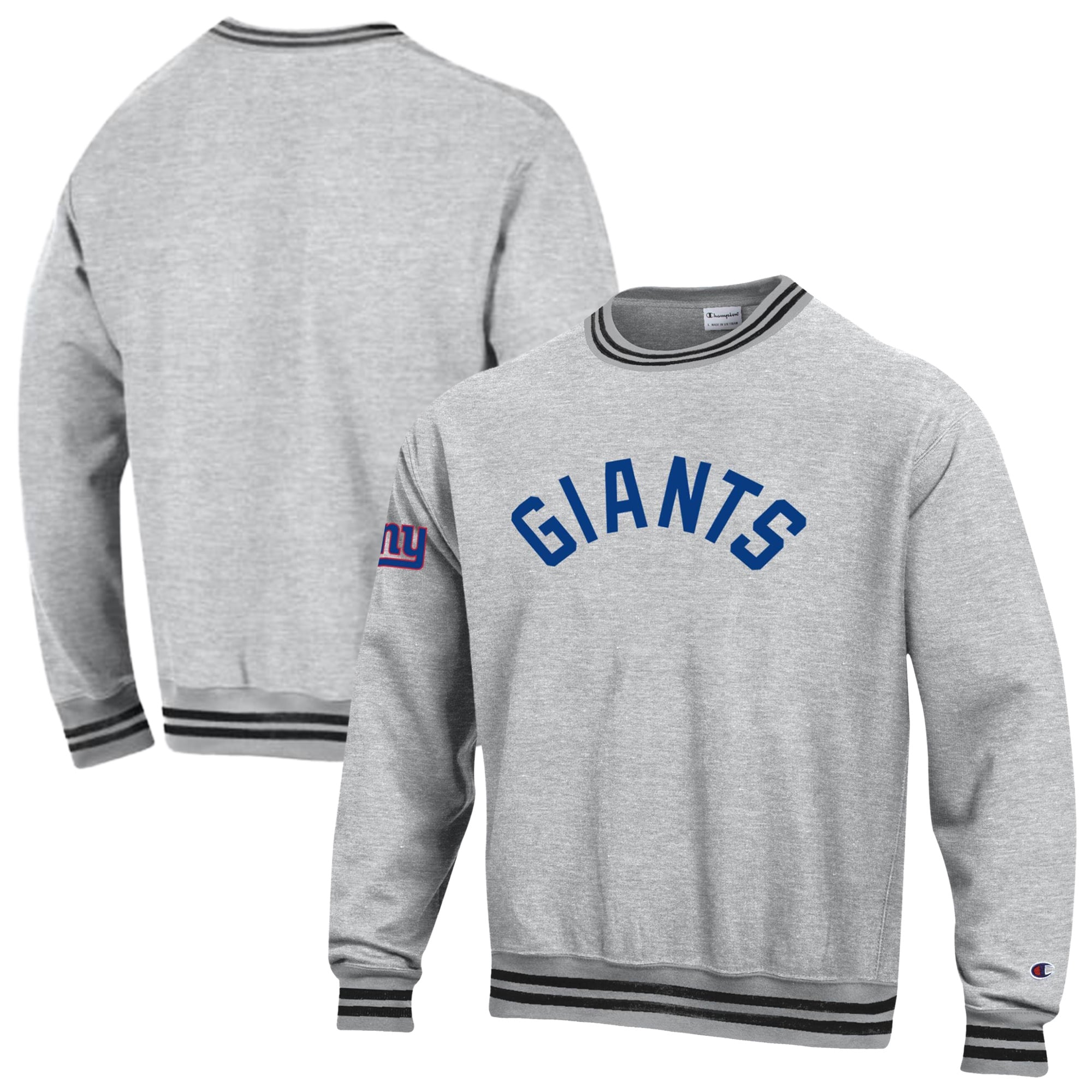 Men's Champion Heather Gray/Black New York Giants Reverse Weave Yarn Dye Sweatshirt