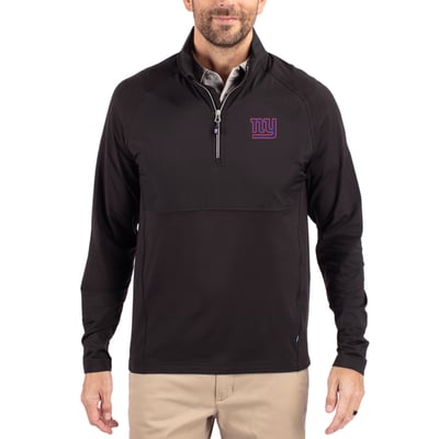 New York Giants Cutter & Buck Adapt Eco Knit Hybrid Recycled Quarter-Zip Raglan Jacket - Black