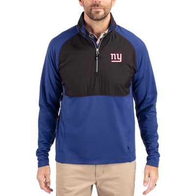 New York Giants Cutter & Buck Adapt Eco Knit Hybrid Recycled Quarter-Zip Raglan Jacket - Black/Royal