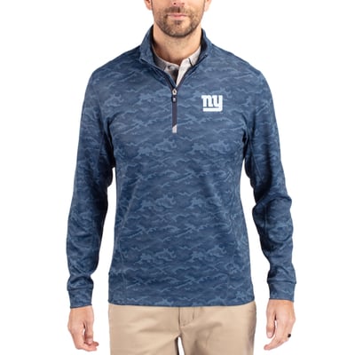 New York Giants Cutter & Buck   Traverse Camo Print Stretch Quarter-Zip Top - Navy
