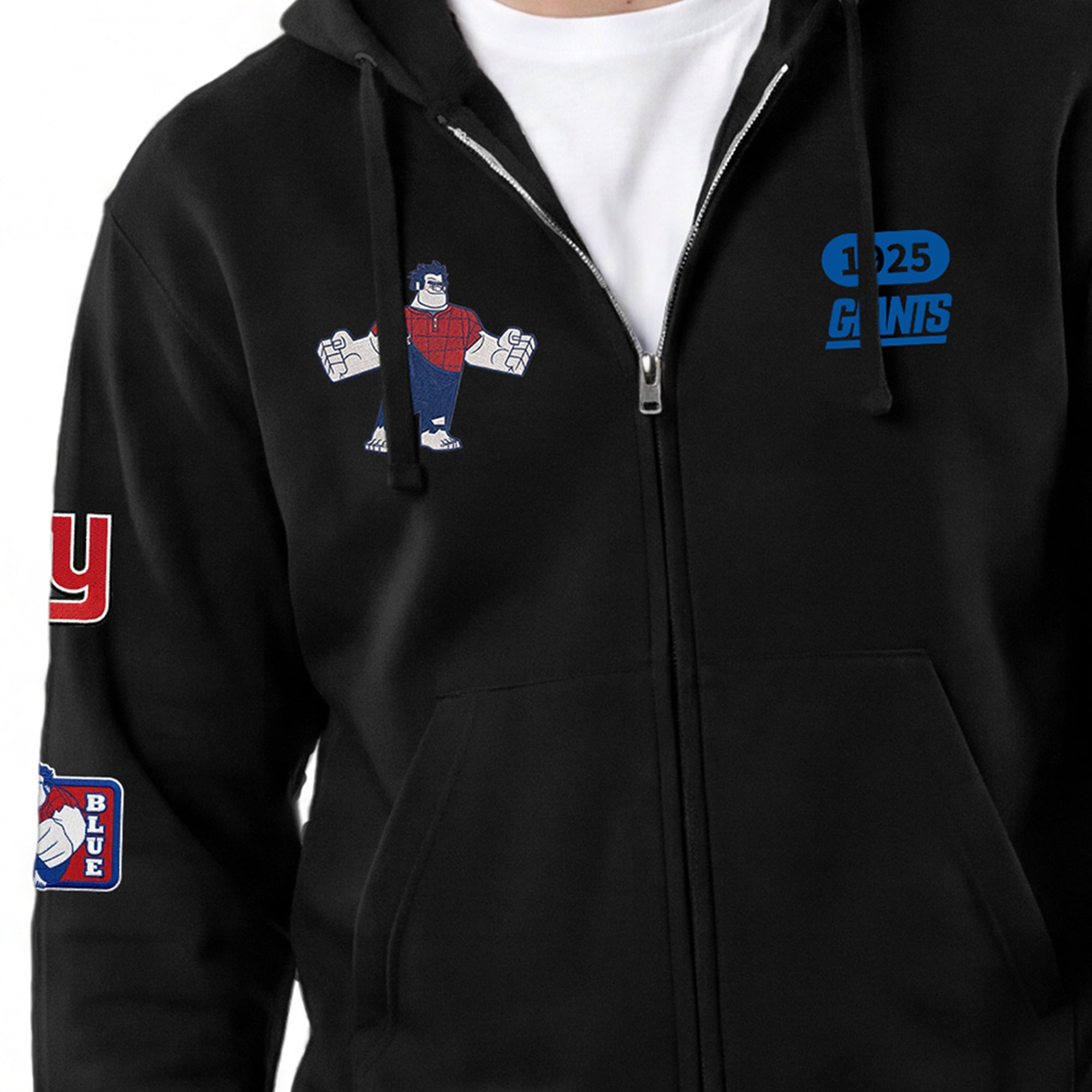 Sweat à capuche zippé Disney x Champion noir New York Giants Wreck-It Ralph All-Star pour homme