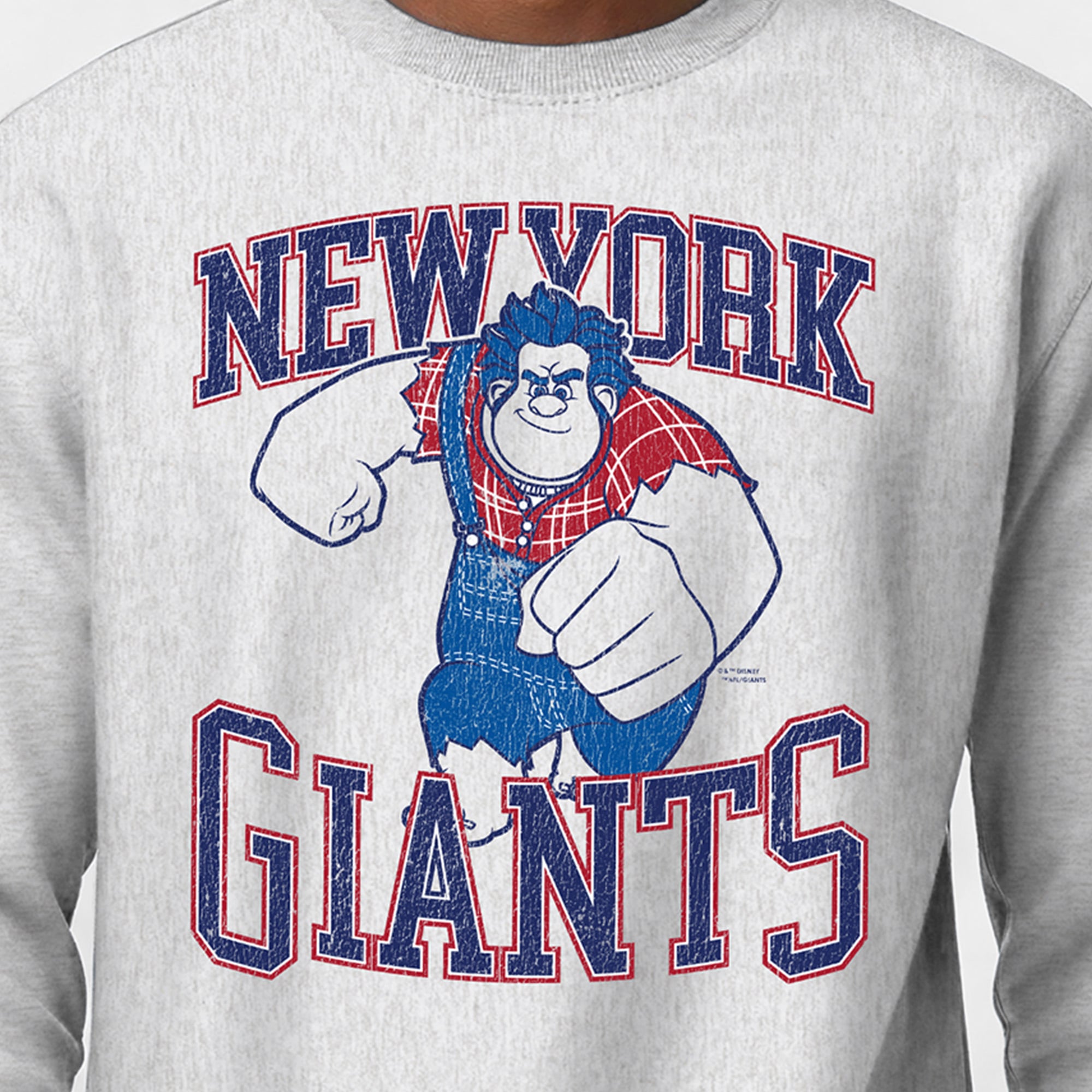 Sweat-shirt homme Disney x Champion gris chiné New York Giants Wreck-It Ralph Reverse Weave