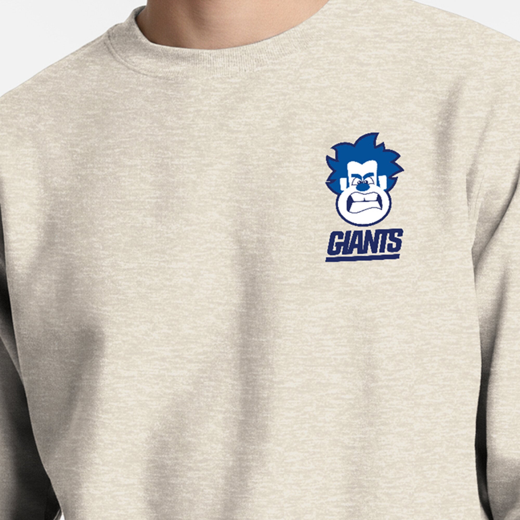 Men's Disney x Champion  Oatmeal New York Giants Powerblend Left Chest Fullback Crew Sweatshirt