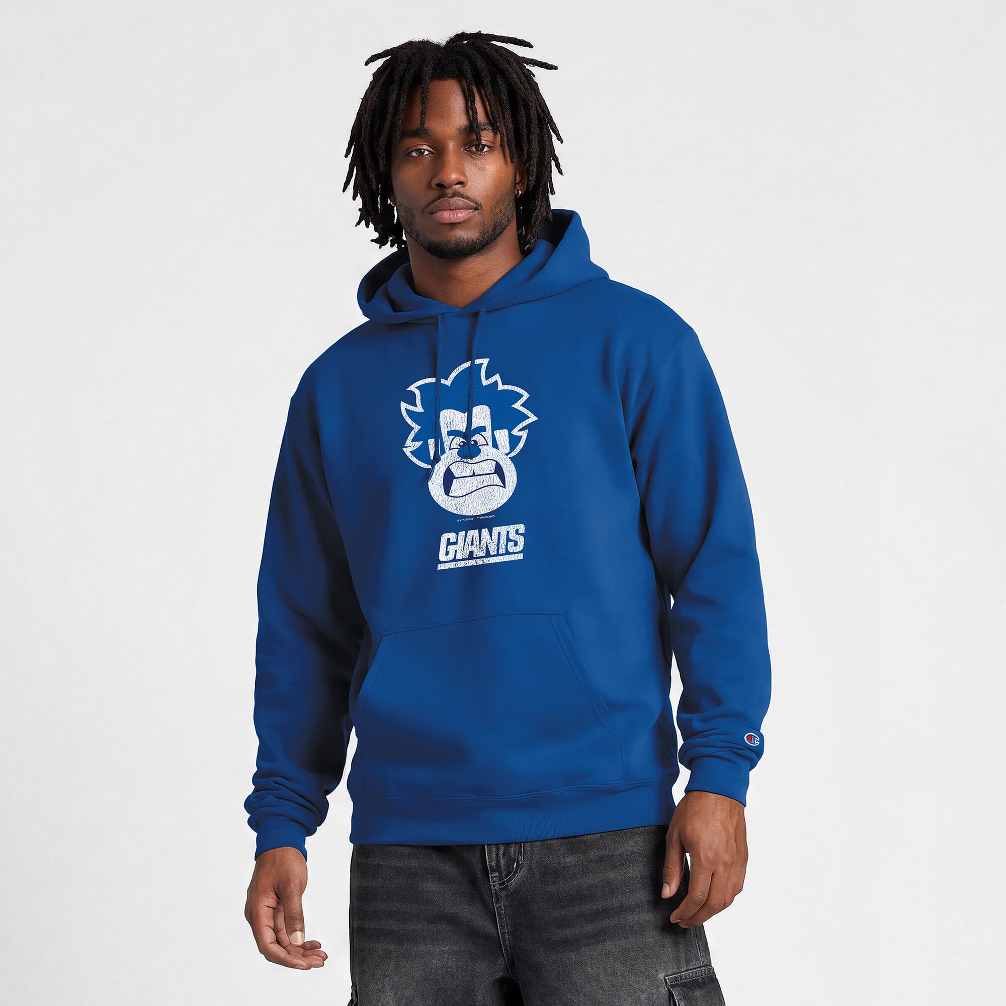 Sweat-shirt à capuche intégral Disney x Champion Royal New York Giants Powerblend pour homme
