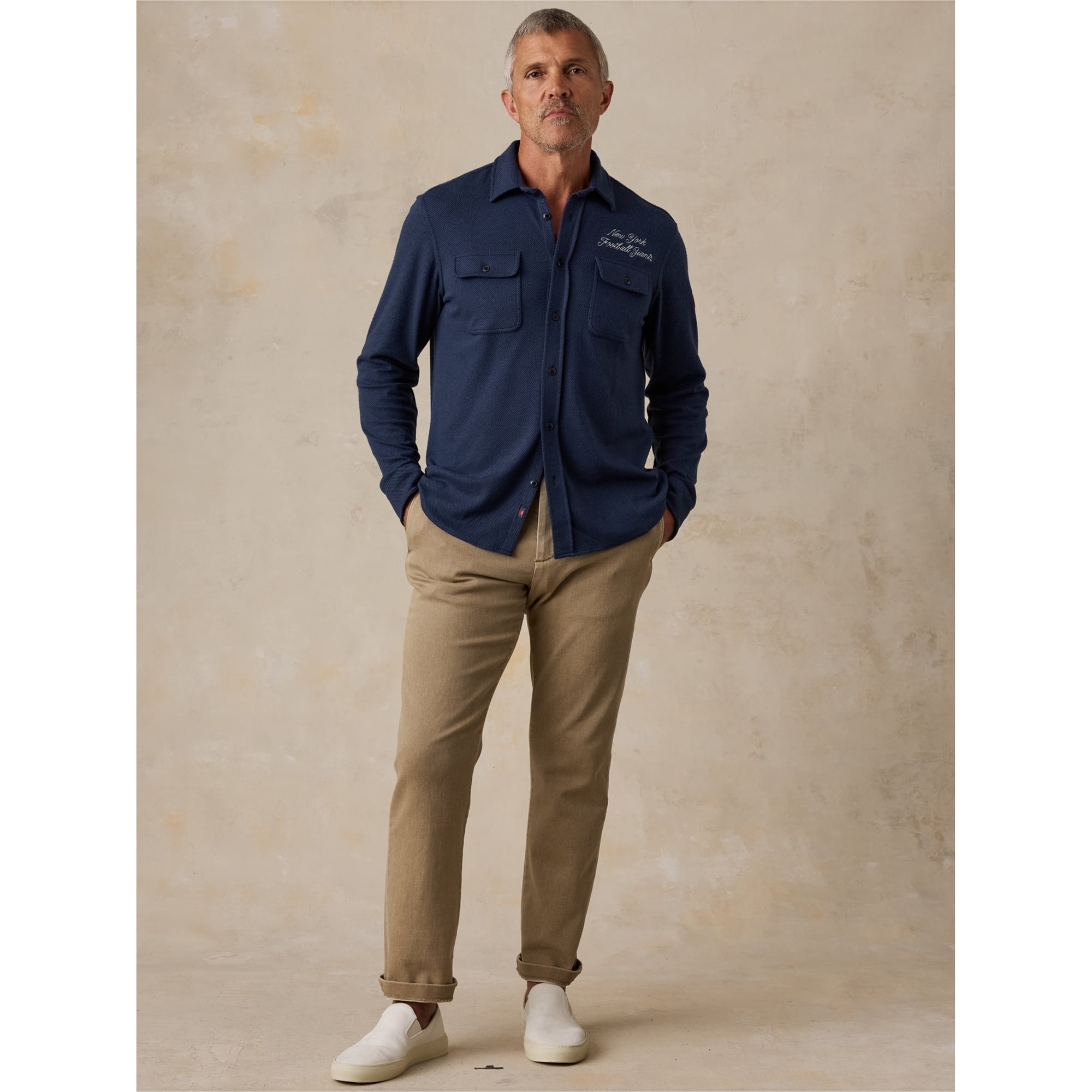 Men's FAHERTY Navy New York Giants Legend Sweater Button-Up Shirt