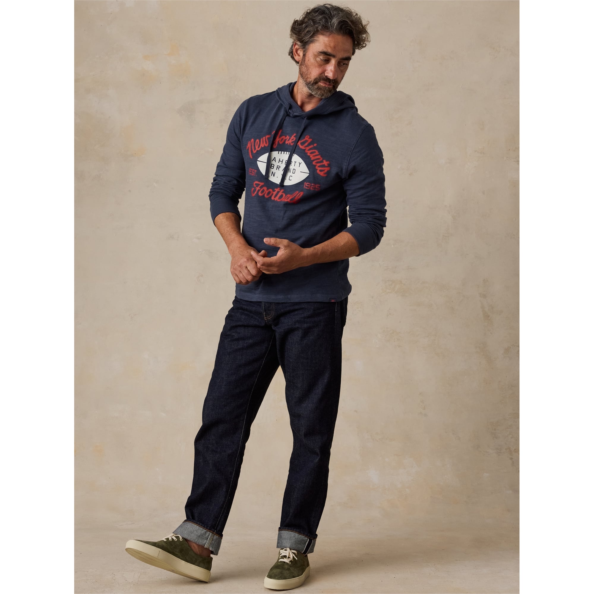 Men's FAHERTY Navy New York Giants Sunwashed Slub Hoodie