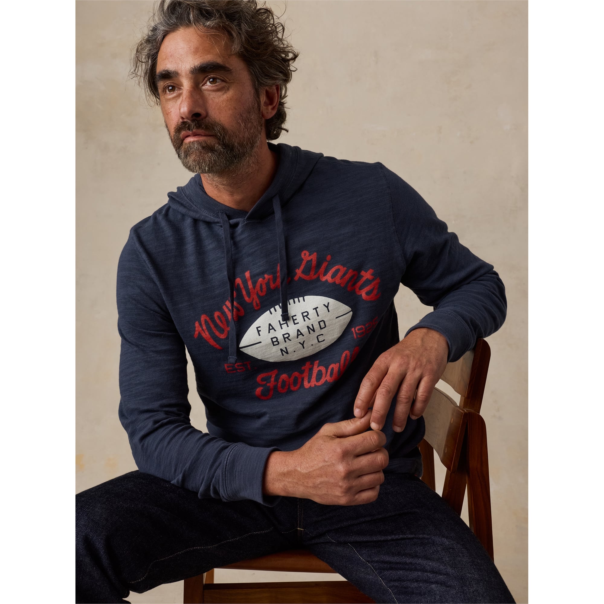 Men's FAHERTY Navy New York Giants Sunwashed Slub Hoodie