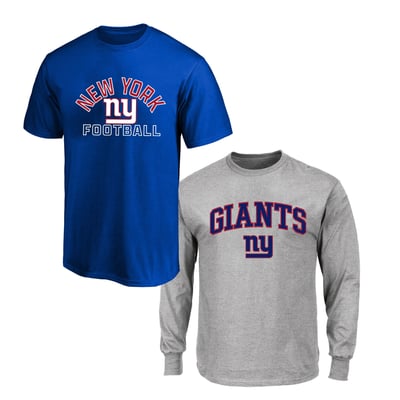  New York Giants Fanatics Big & Tall T-Shirt and Long Sleeve T-Shirt Combo Pack - Royal/Gray