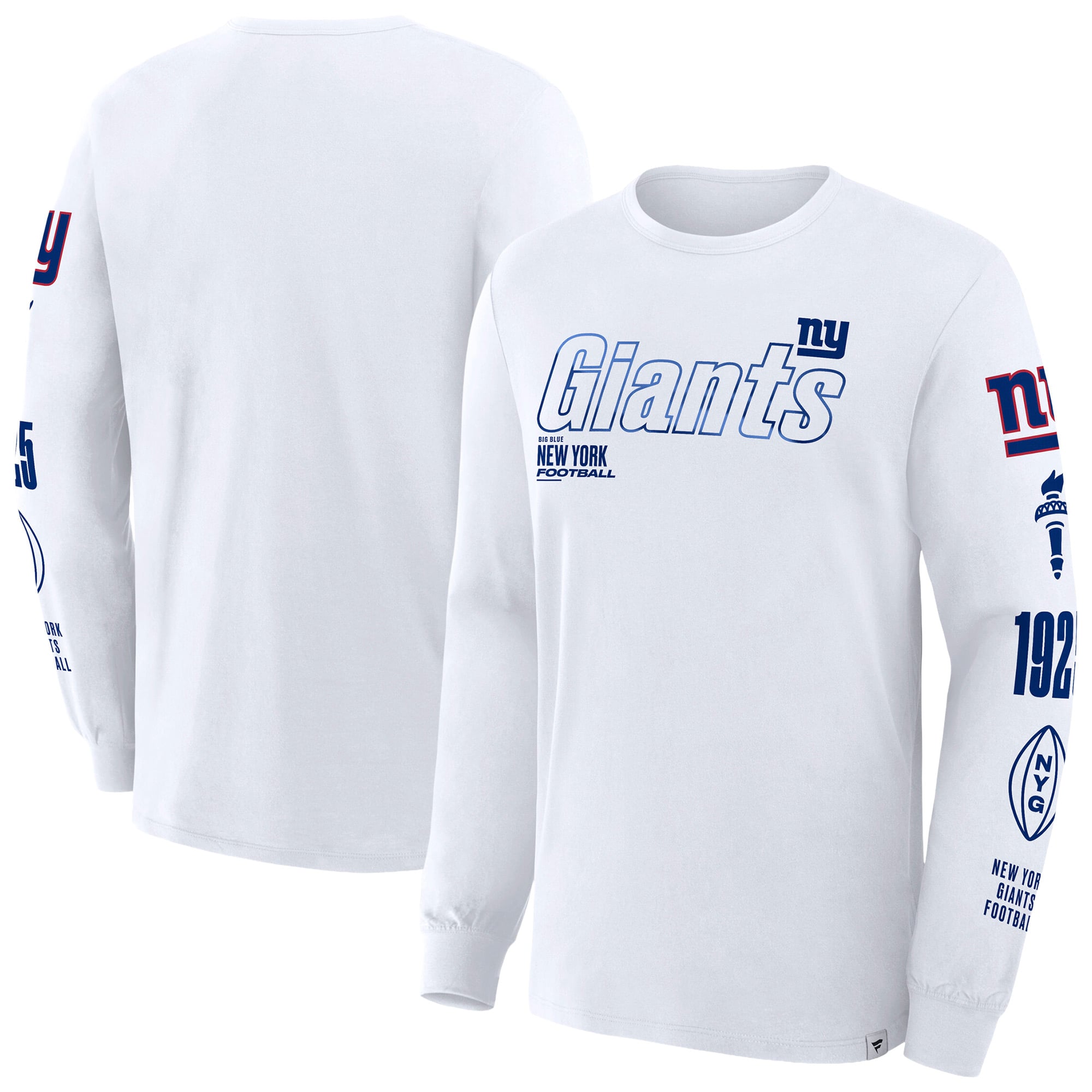 T-shirt Fanatics blanc pour homme, New York Giants, grandes tailles, Checkdown Pass