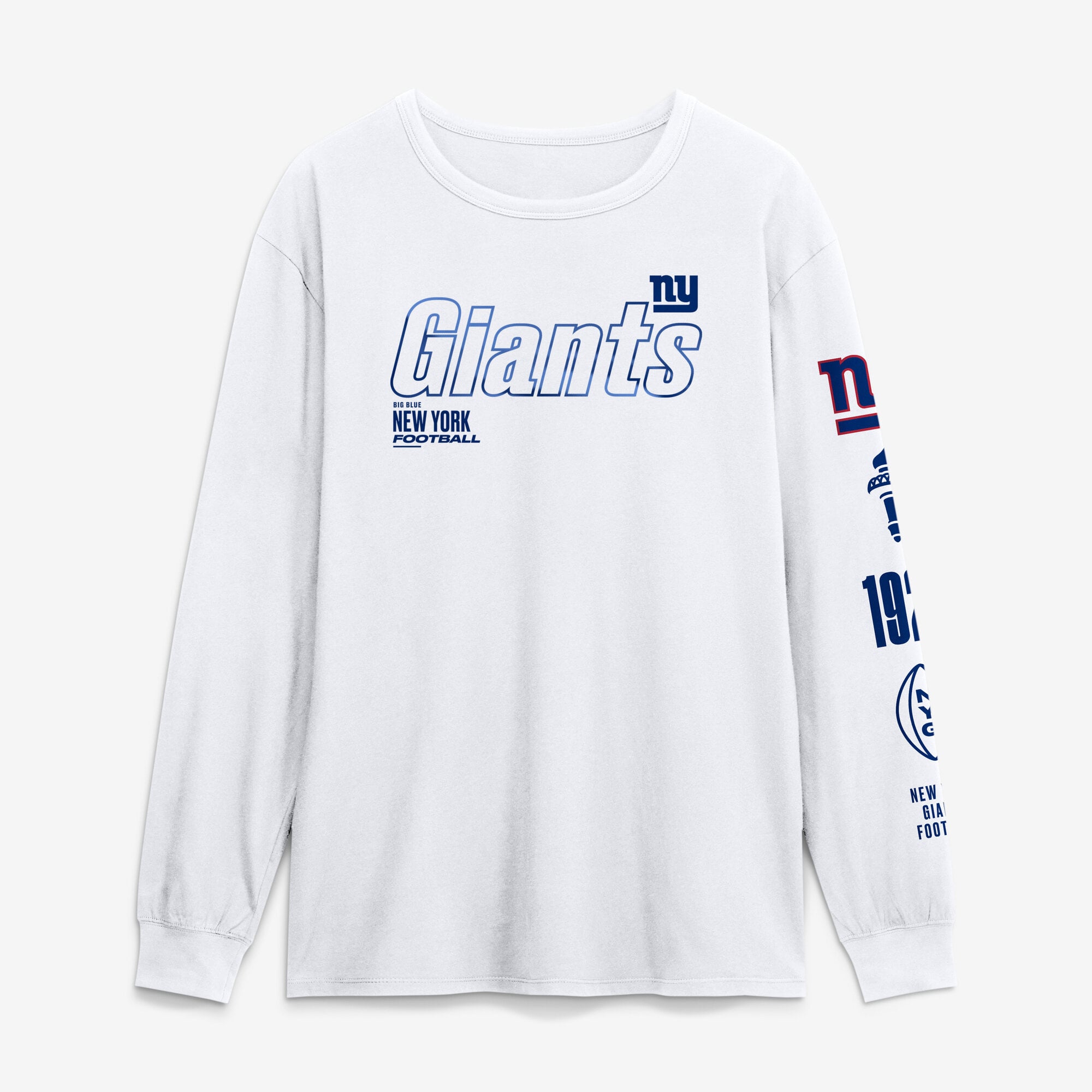 T-shirt à manches longues Fanatics blanc pour homme, motif « Checkdown Pass » des Giants de New York
