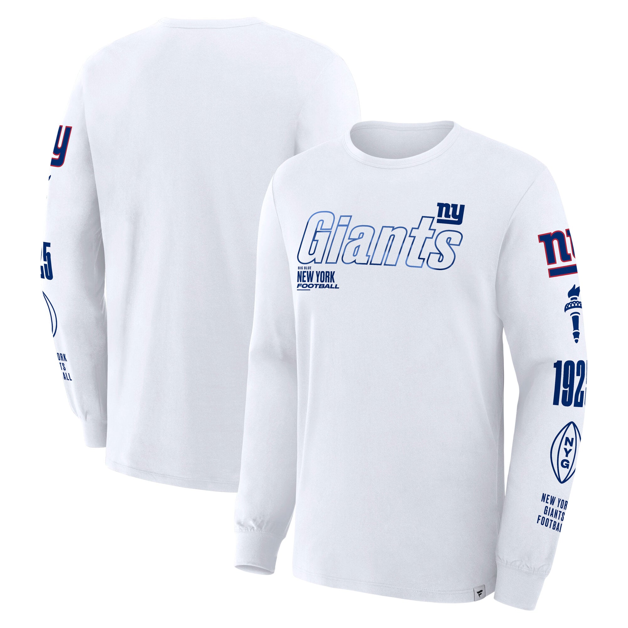 T-shirt à manches longues Fanatics blanc pour homme, motif « Checkdown Pass » des Giants de New York