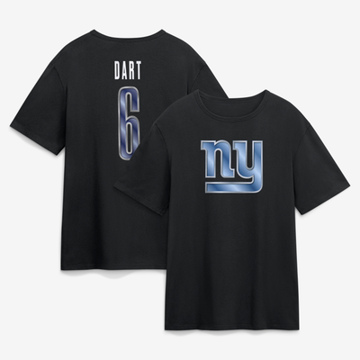 Jaxson Dart New York Giants Metallic Mascot Name & Number T-Shirt - Black