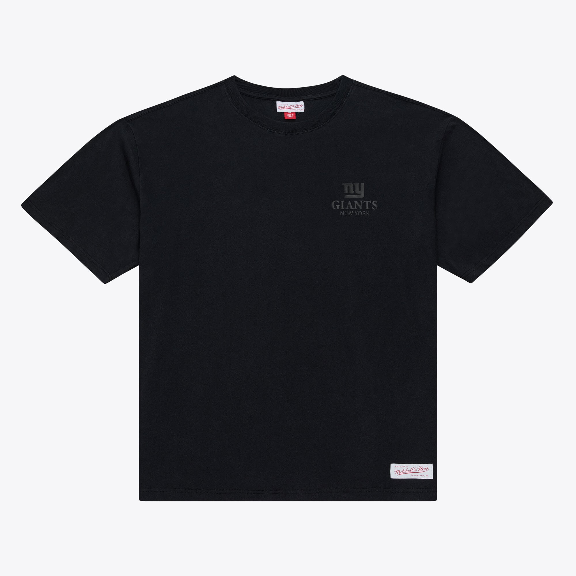 T-shirt Mitchell & Ness noir pour homme, New York Giants Core Essentials, logo micro