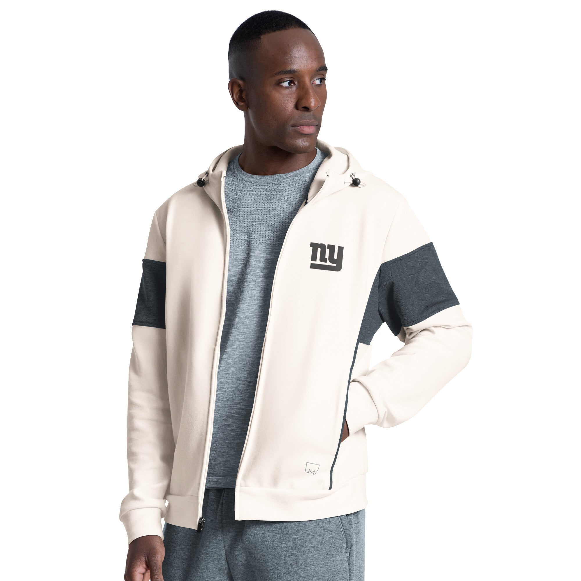 Men's MSX by Michael Strahan Cream New York Giants Competition Full-Zip Tri-Blend Hoodie