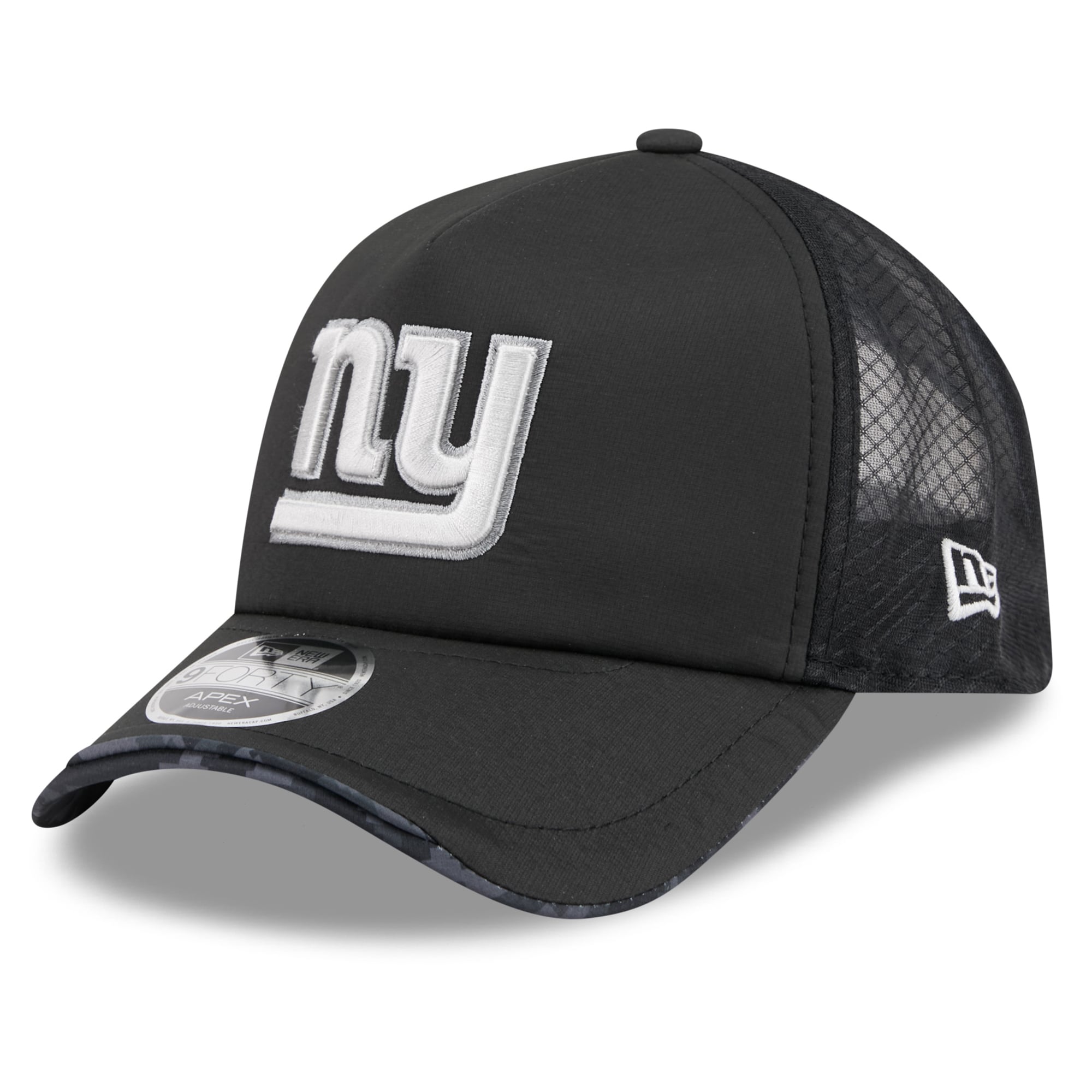 Casquette trucker ajustable New Era Apex 9FORTY noire pour homme, New York Giants 2026 Salute To Service
