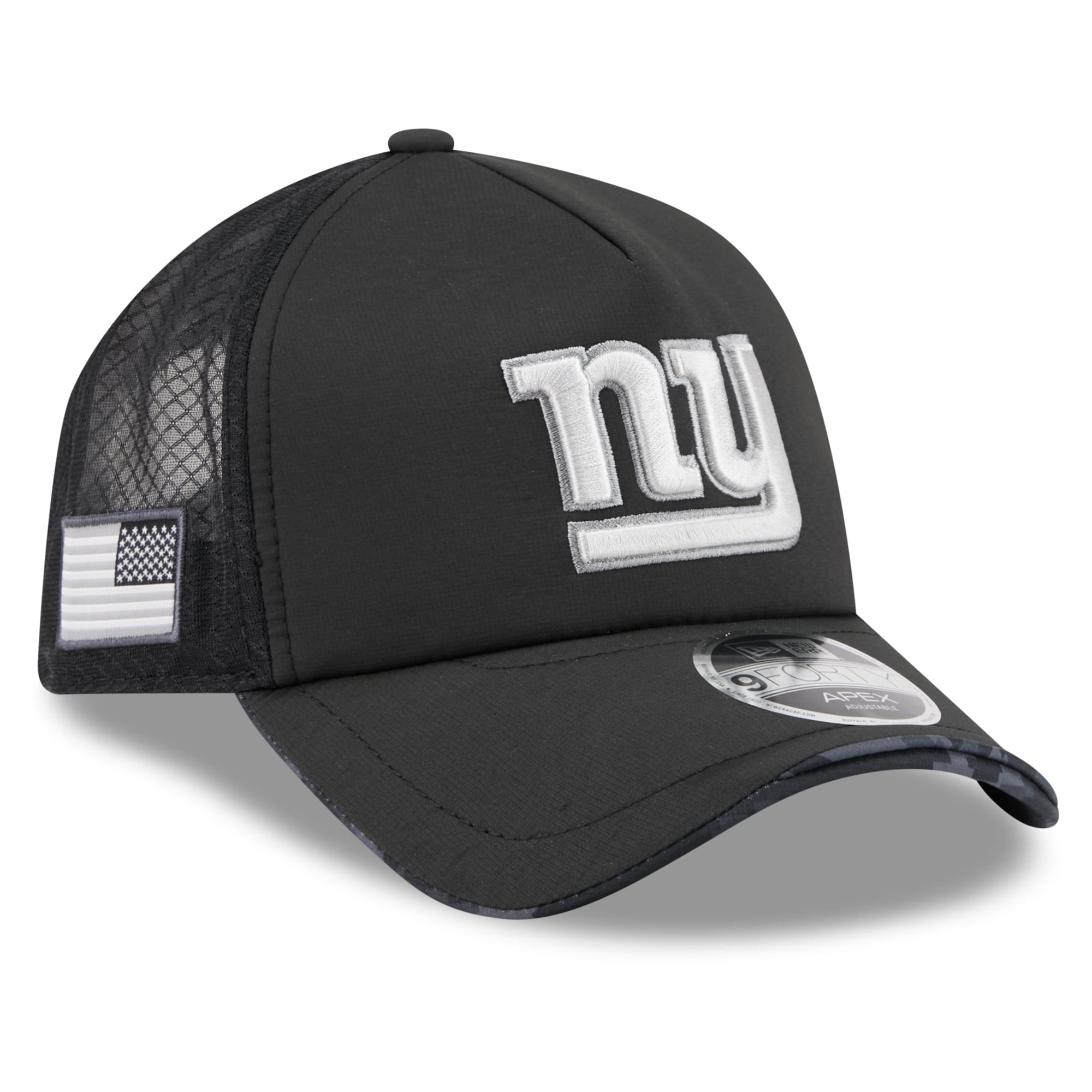 Casquette trucker ajustable New Era Apex 9FORTY noire pour homme, New York Giants 2026 Salute To Service