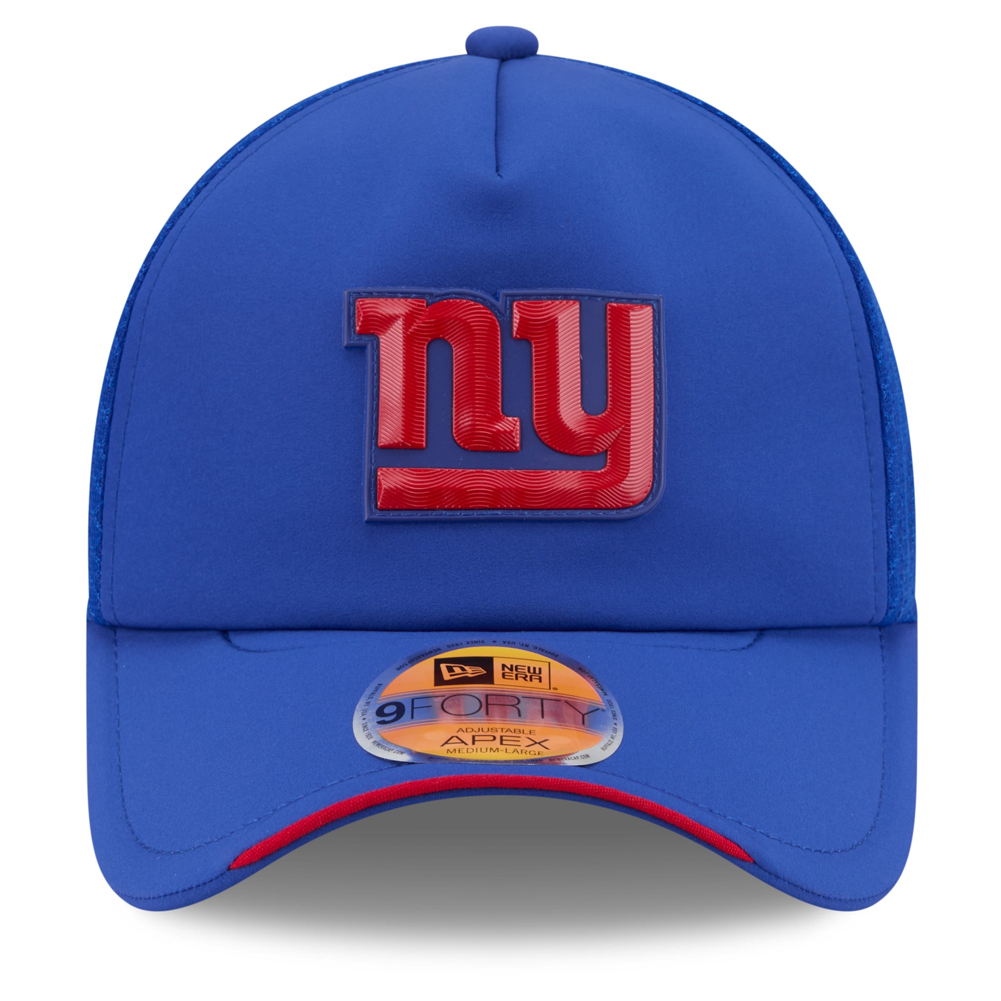 Casquette trucker ajustable New Era Royal New York Giants 2026 Sideline Apex 9FORTY pour homme