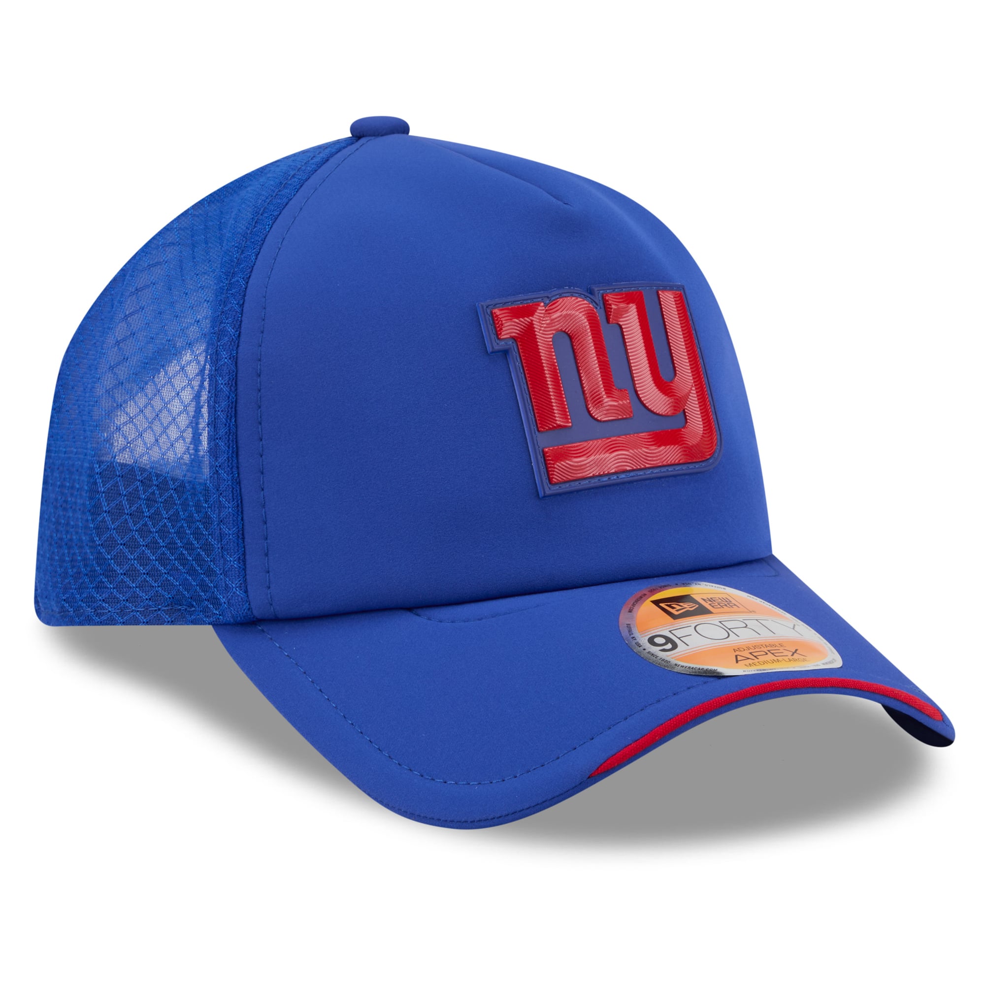 Casquette trucker ajustable New Era Royal New York Giants 2026 Sideline Apex 9FORTY pour homme