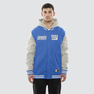  New York Giants New Era Full-Snap Fleece Hooded Jacket - Royal/Gray